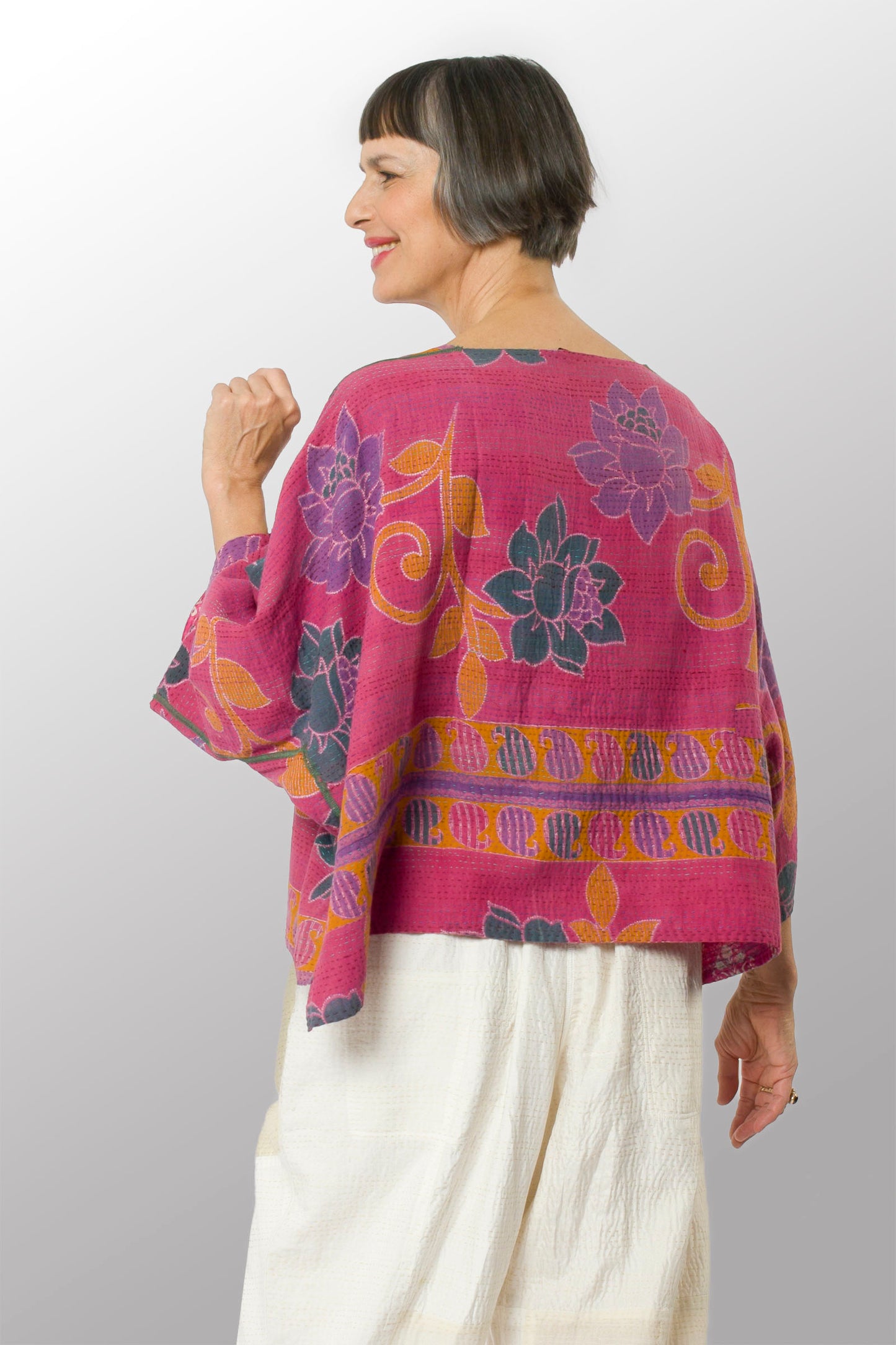 VINTAGE COTTON KANTHA 3/4 SLV. CROP TOP MIO - cv2538-0029a -
