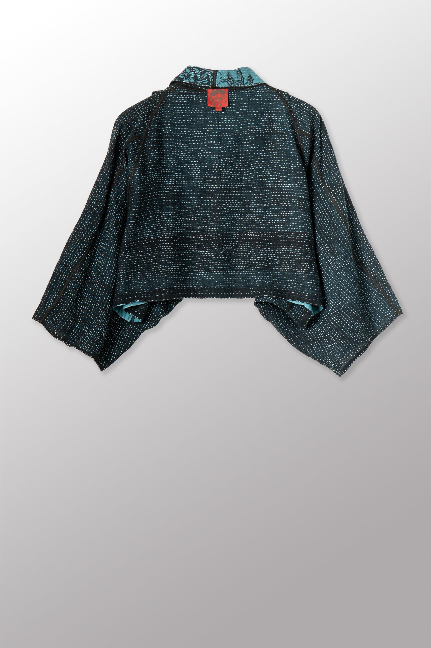 OVERDYED COTTON PAISLEY KANTHA PUFF SLV. SHRUG - ov-cp2062-blu -