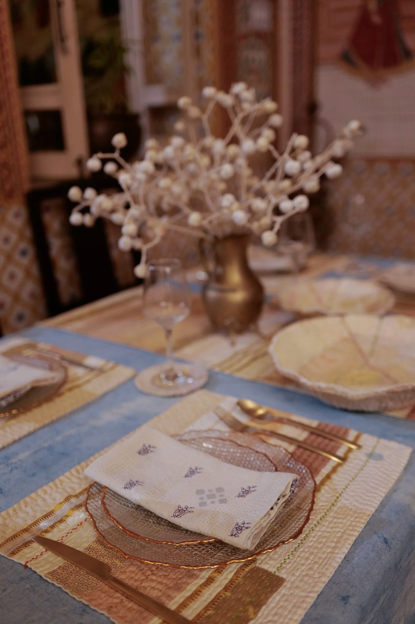 New Dawn Jewel Striped Placemats -Ivory (Set of 2)