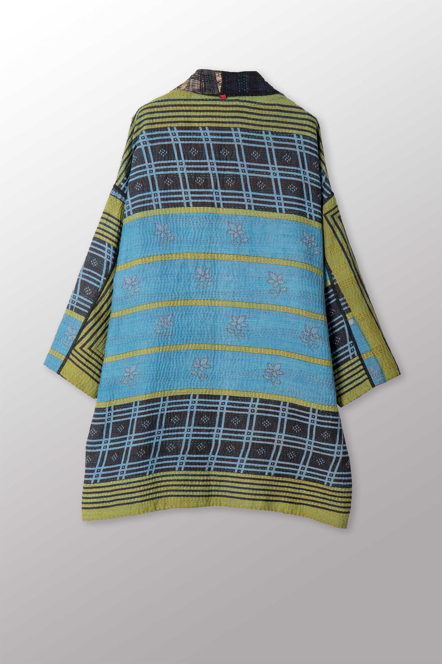 VINTAGE SILK GEORGETTE COTTON KANTHA HAORI JACKET - gc4068-0001a -