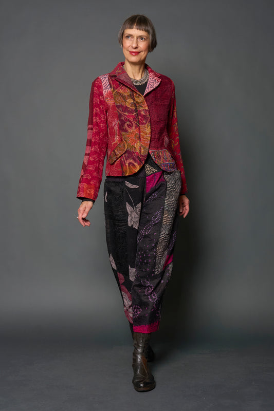 JACQUARD SILK KANTHA CROPPED BASIC JACKET - js4096-mar -