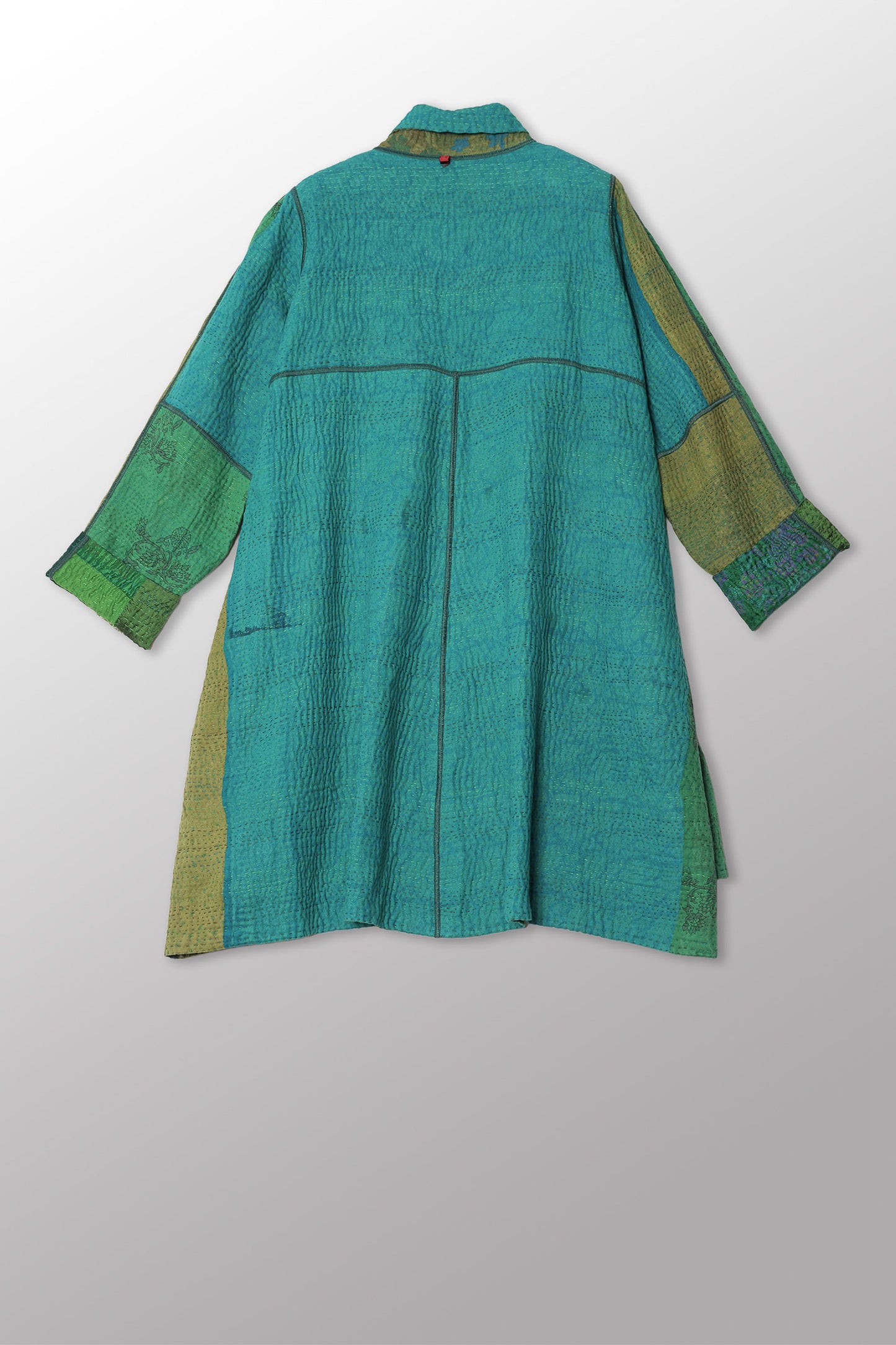 VINTAGE SILK KANTHA A-LINE DUSTER - sv4311-sgr -