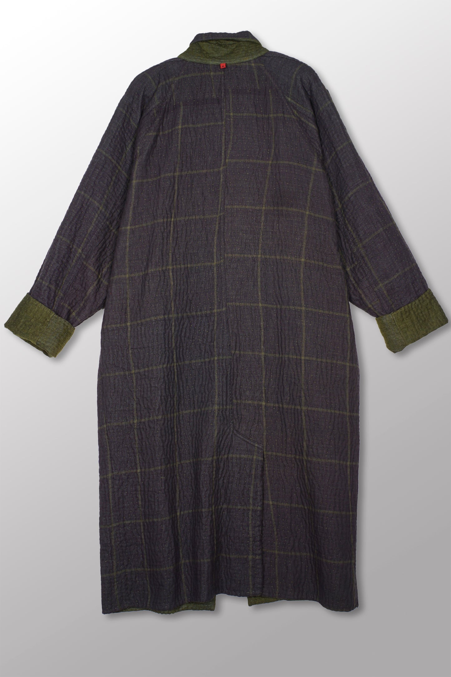 QUILTED VINTAGE COTTON WITH FLANNEL KANTHA RAGLAN SLEEVE COAT - fq5337-grn -