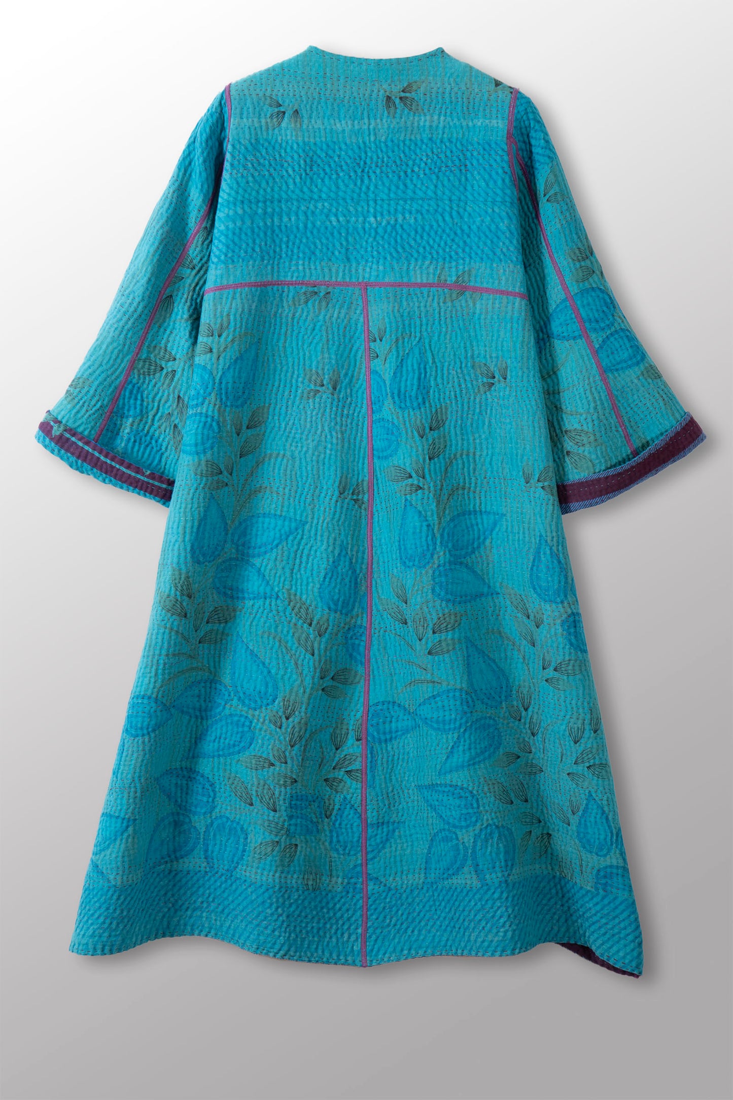 COTTON OVERDYE KANTHA WRAP FLARE COAT - ov4330-ctel004a -