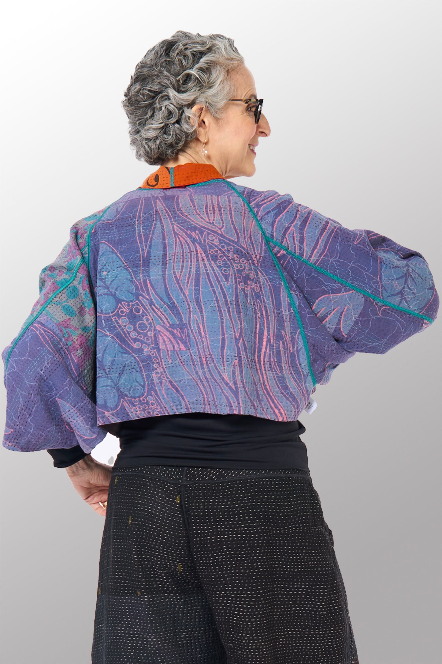 COTTON OVERDYE KANTHA PUFF SLV. SHRUG - ov2062-cprp001a -