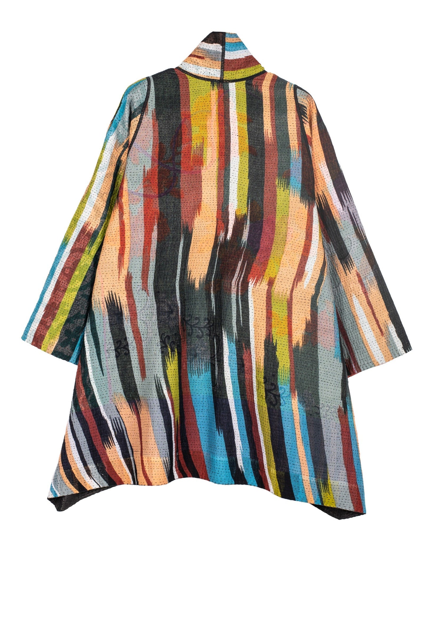 IKAT STRIPE KANTHA A-LINE JACKET - is4003-red -