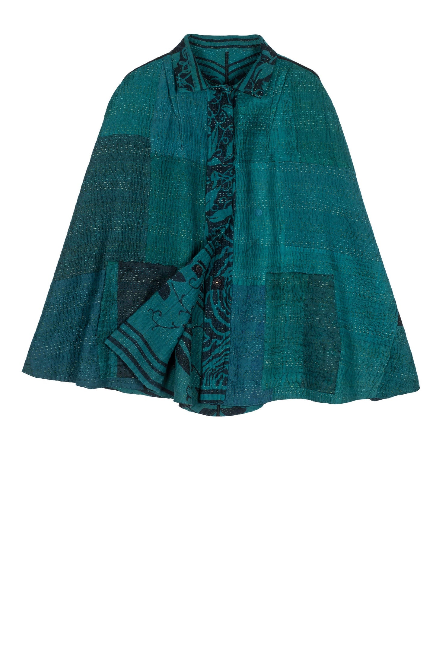 EMERALD GREEN KANTHA MANTLE - eg4069-tel -