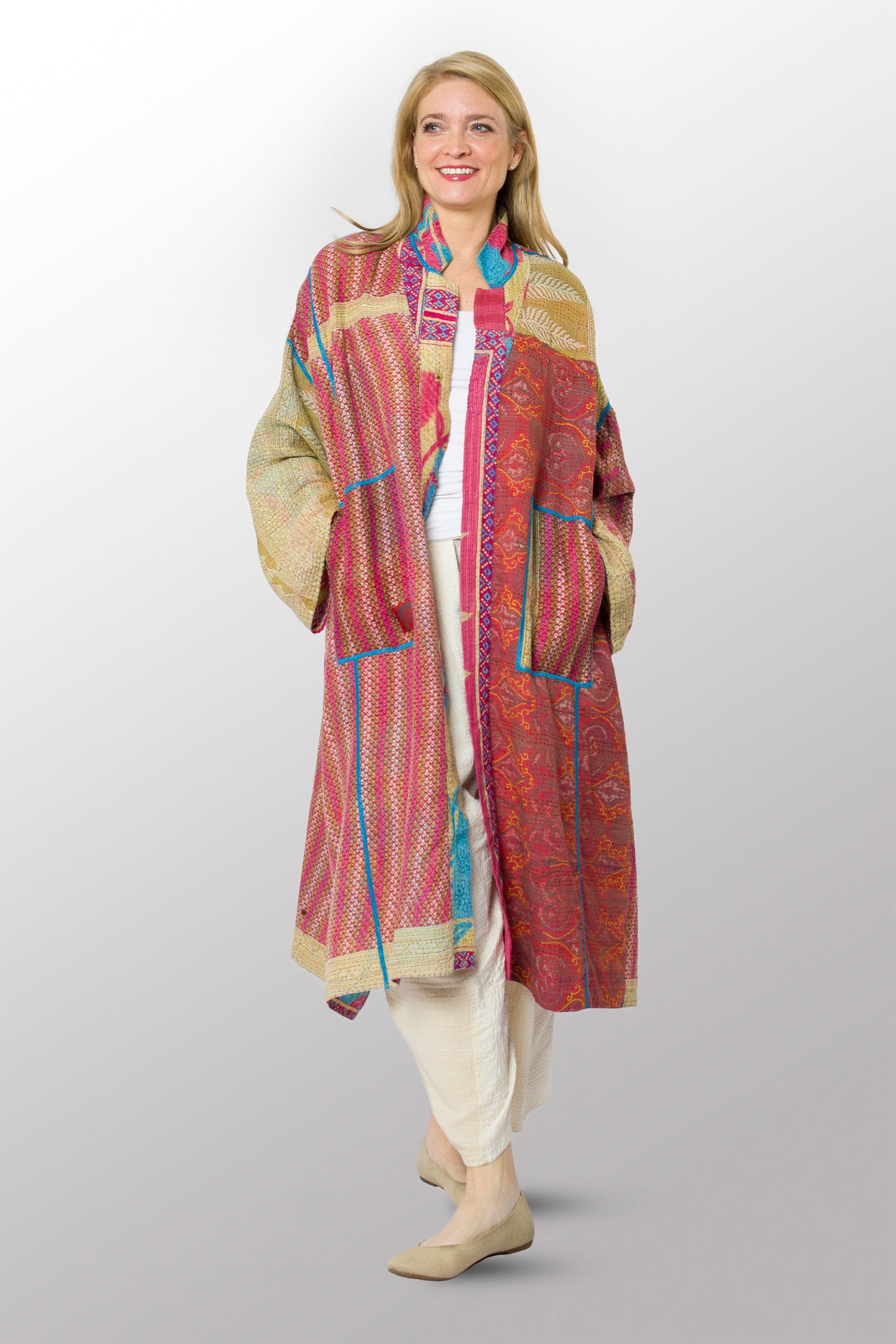 VINTAGE COTTON KANTHA NEW OVERSIZED COAT - cv2342-0001a -