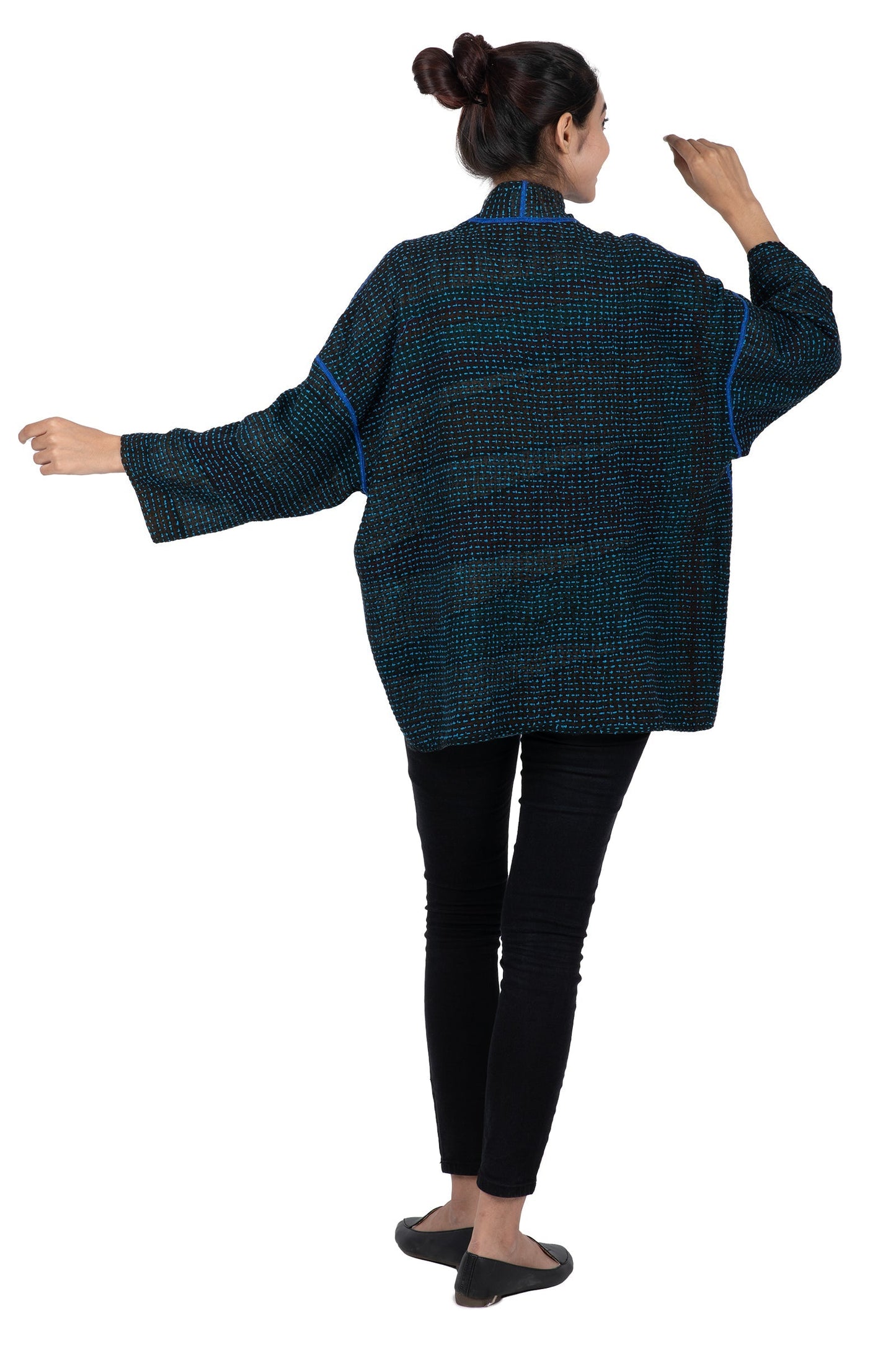 WAFFLE KANTHA MINI KIMONO JKT - wf3055-blu -