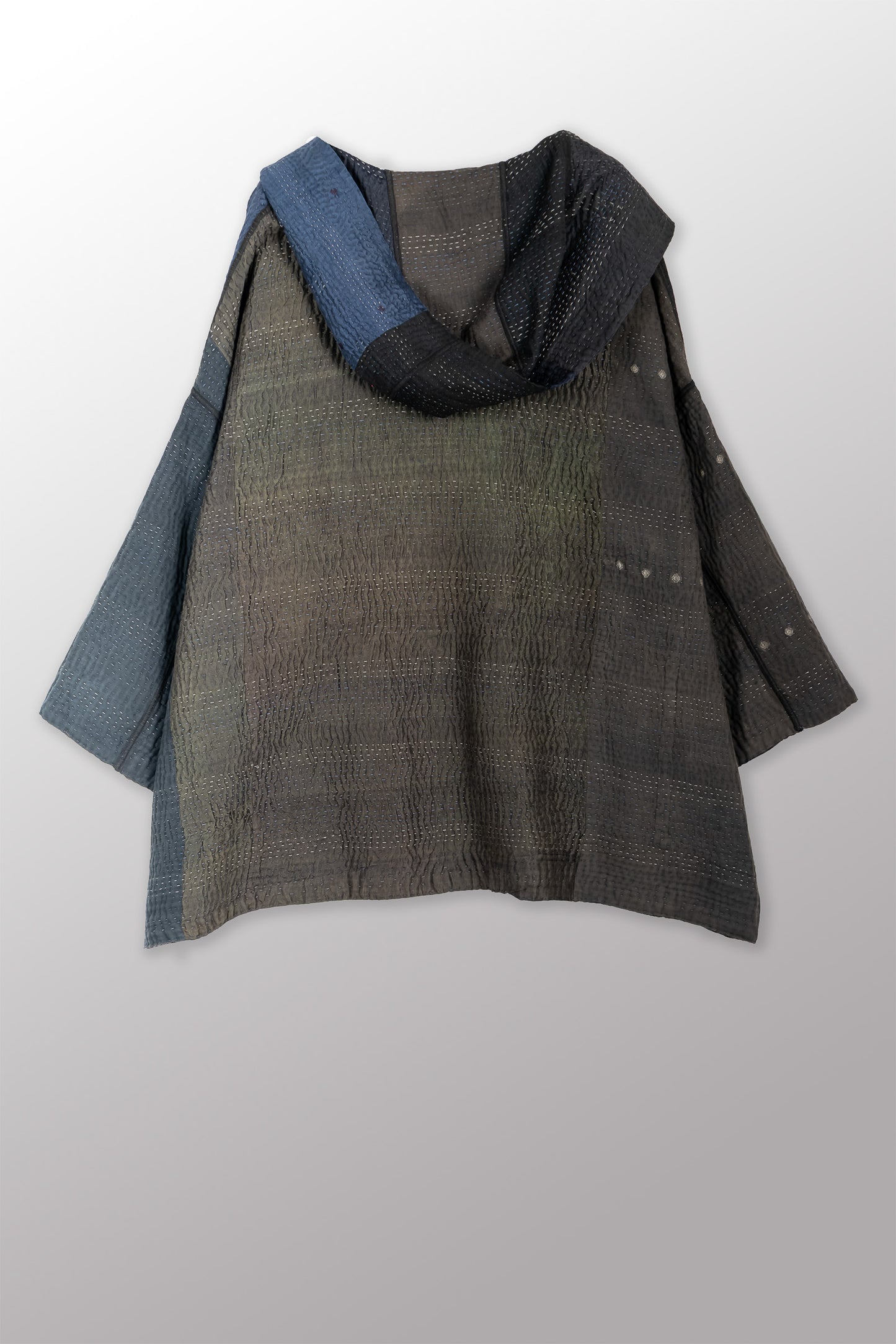 JAIPUR PATCH KANTHA HOODIE PONCHO - jp4064-blk -