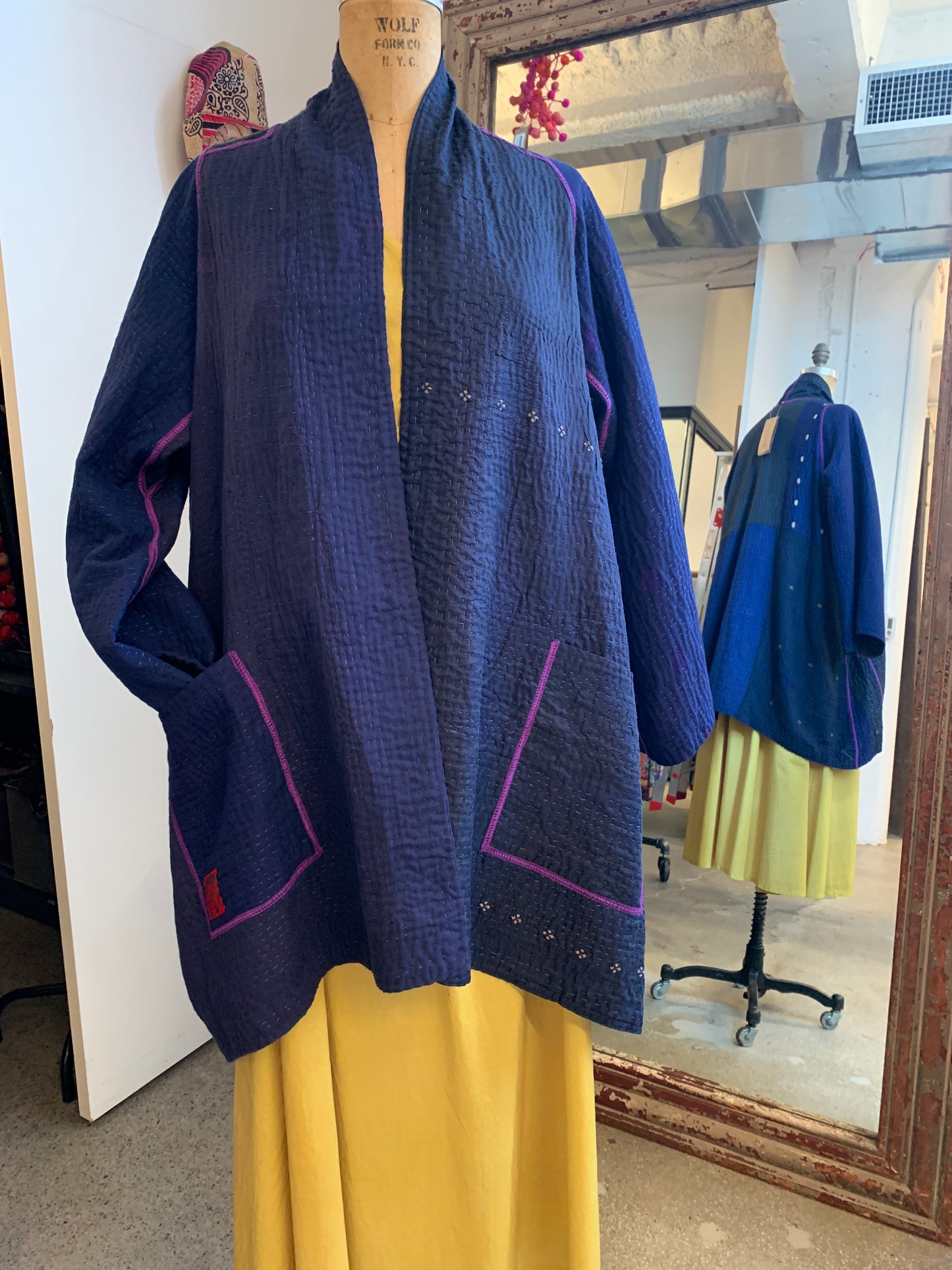 JAIPUR PATCH KANTHA A-LINE JKT - jp4003-nvy -