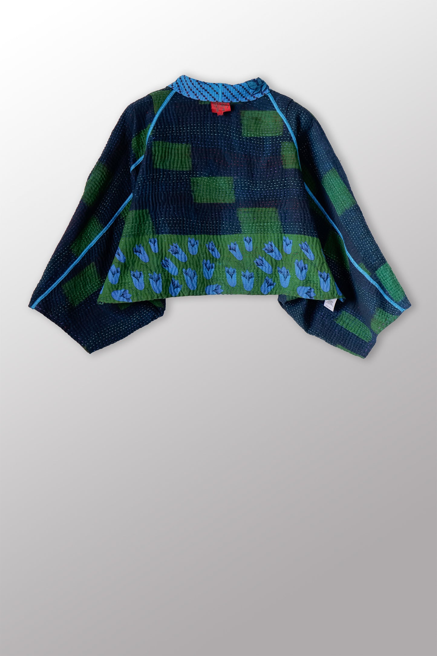 COTTON OVERDYE KANTHA PUFF SLV. SHRUG - ov4062-cblu012a -