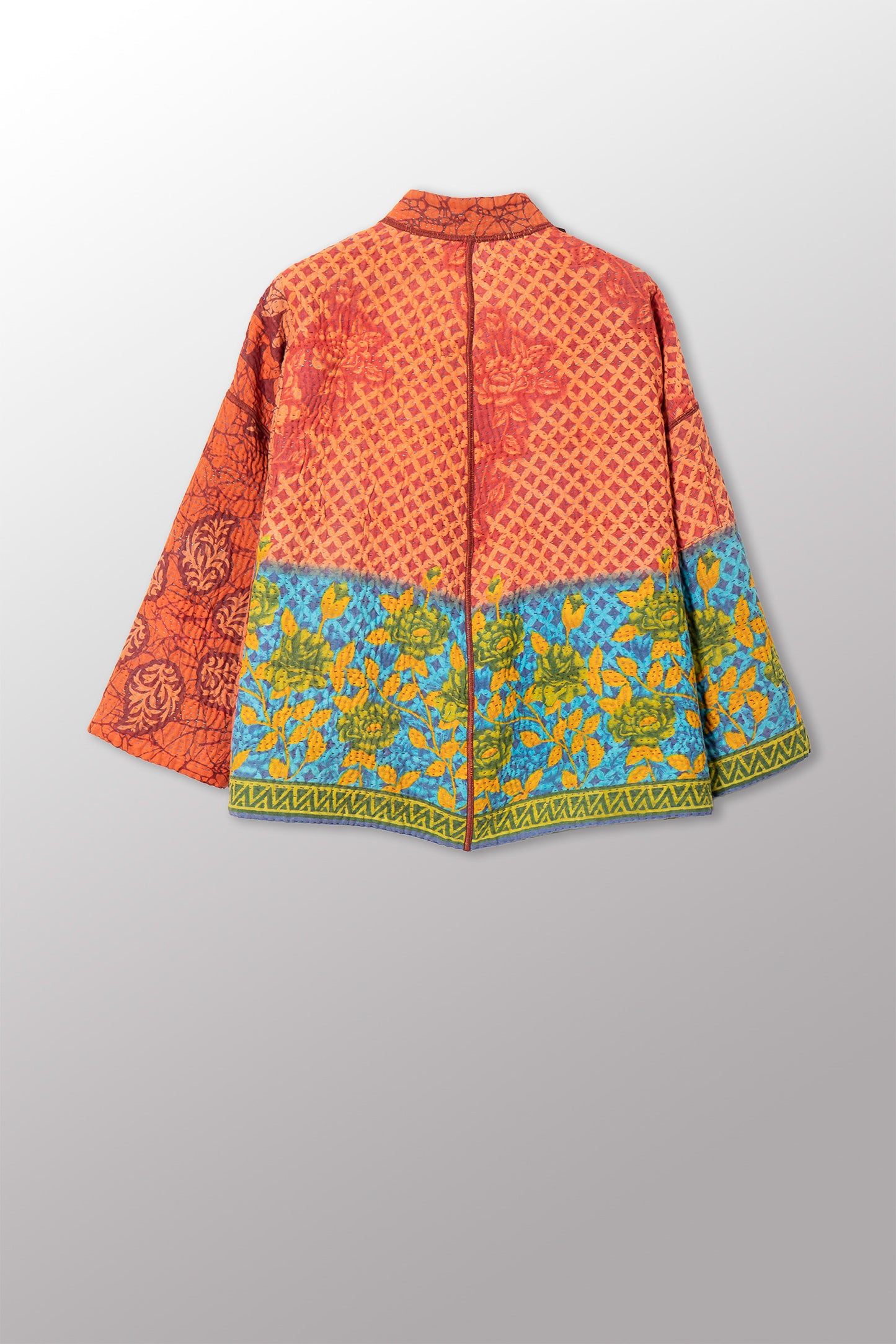 VINTAGE COTTON KANTHA STAND COLLAR CROPPED JKT - cv4034-0162a -