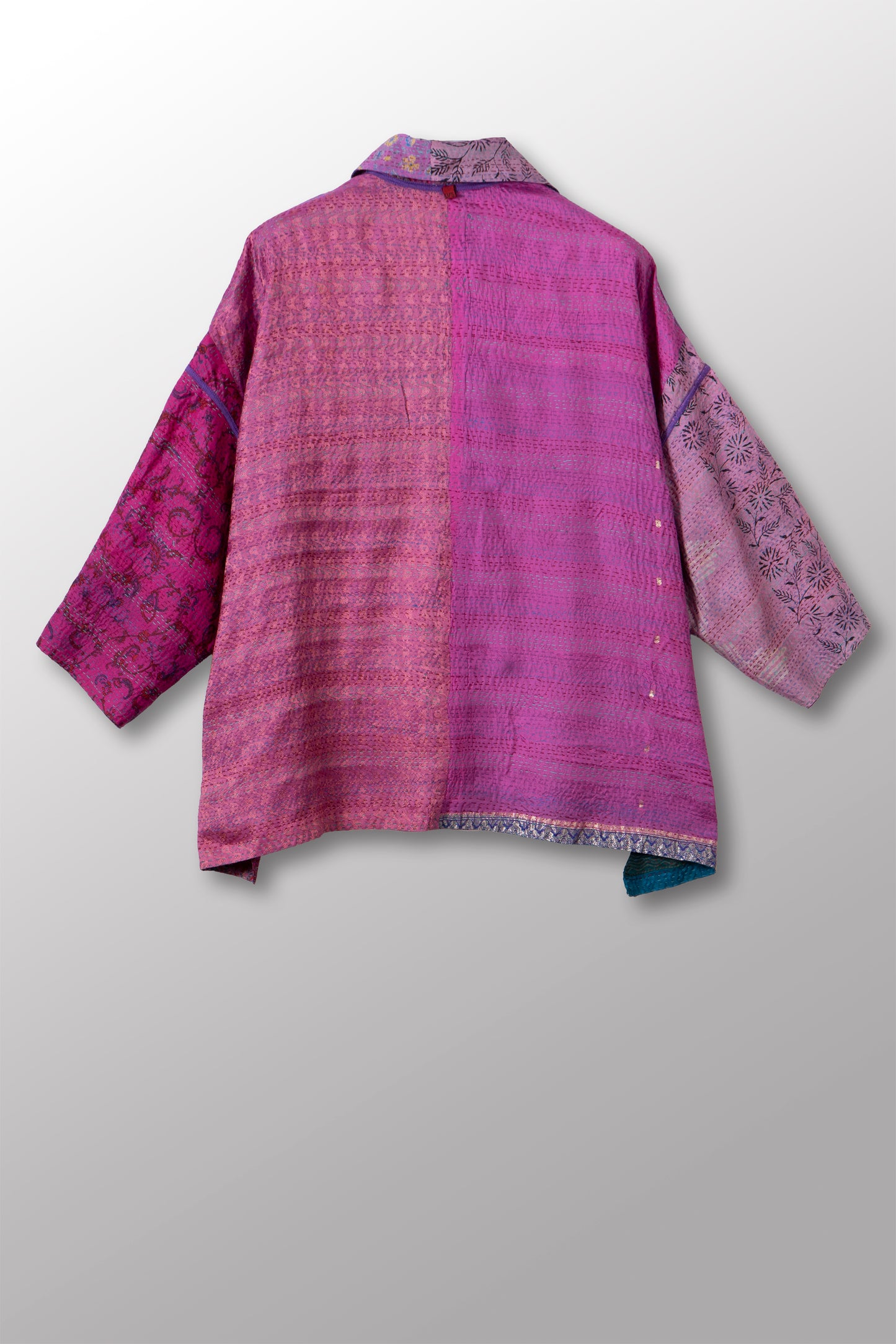 VINTAGE SILK KANTHA CROPPED TENT SHIRT - sv2596-0003a -