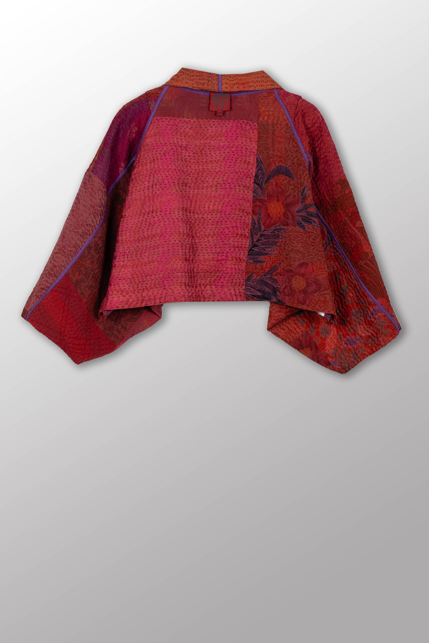 GEORGETTE JACQUARD VINTAGE SILK PATCH KANTHA PUFF SLV. SHRUG - gj4062-org -