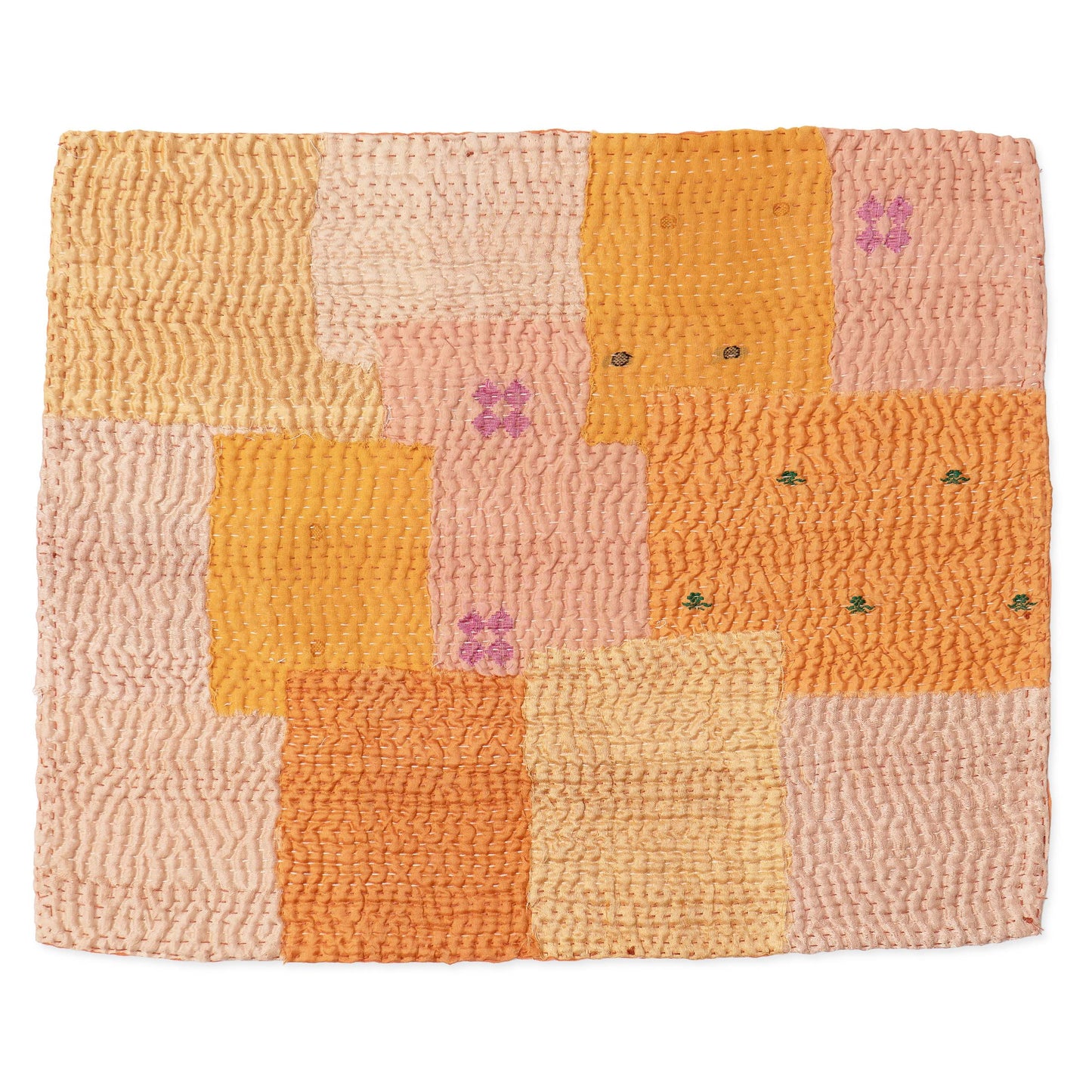 Mosaic Fray Handmade Kantha placemats - Peach Blush (Set of 2)