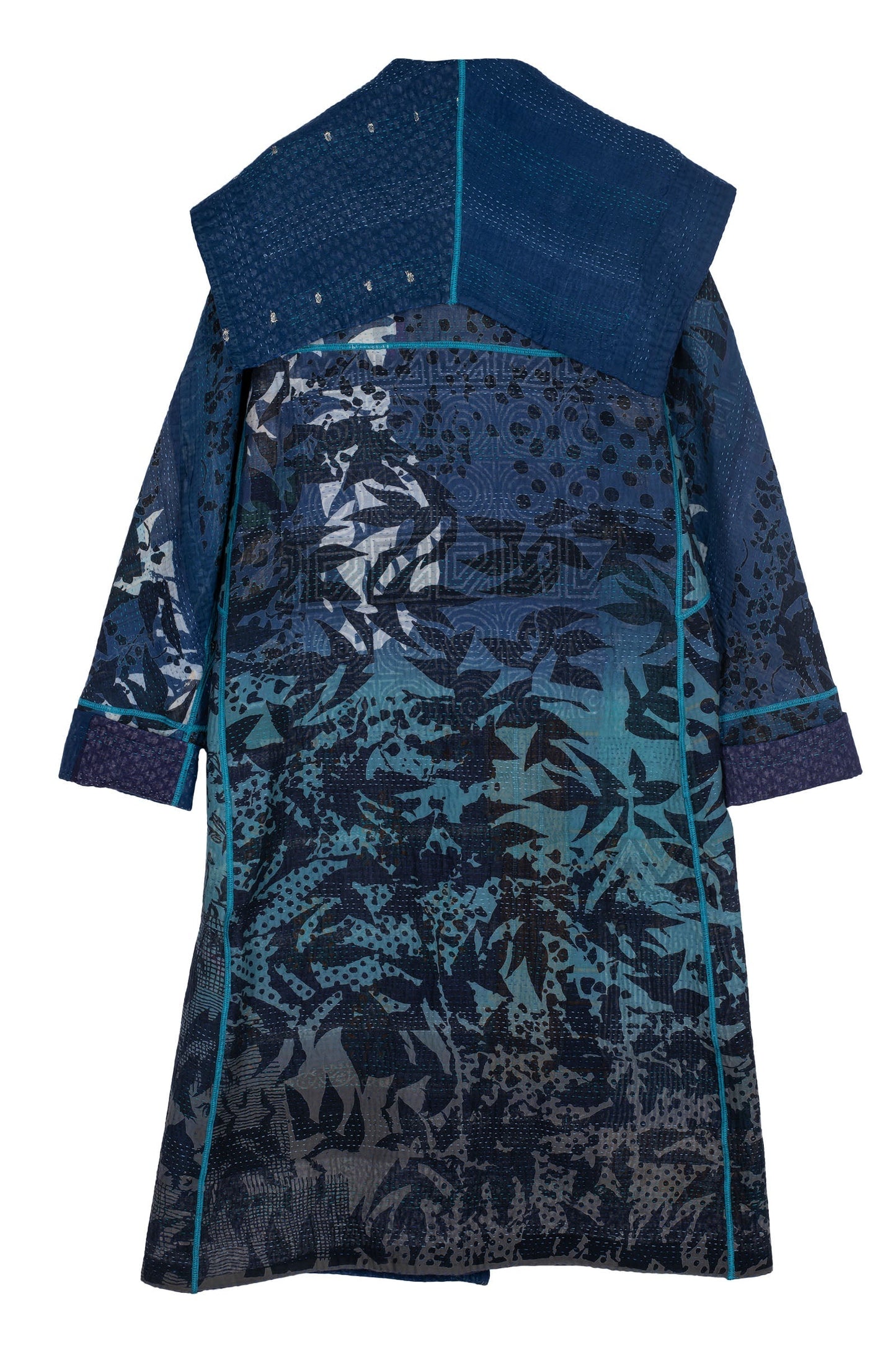 MONOTONE TWILIGHT PRINT KANTHA A-LINE LONG COAT - tp4302-blu -