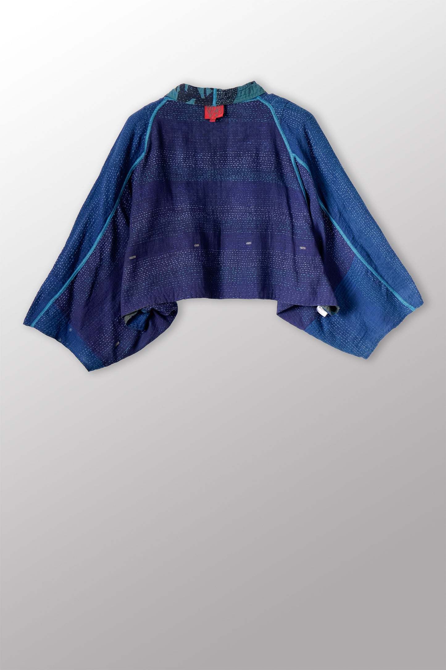 MONOTONE TWILIGHT PRINT KANTHA PUFF SLV. SHRUG - tp2062-blu -