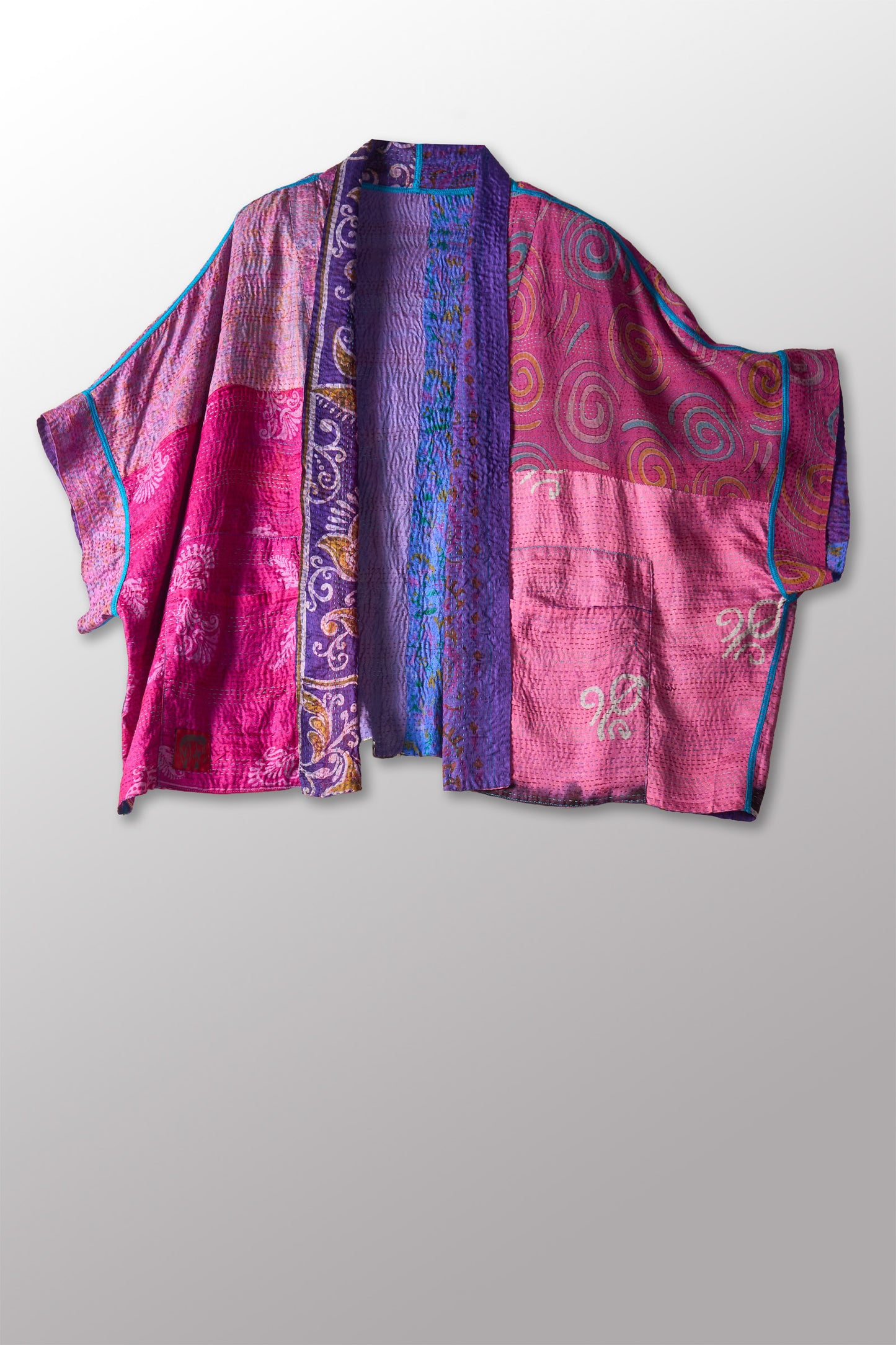 VINTAGE SILK KANTHA MINI PONCHO - sv2060-0007a -