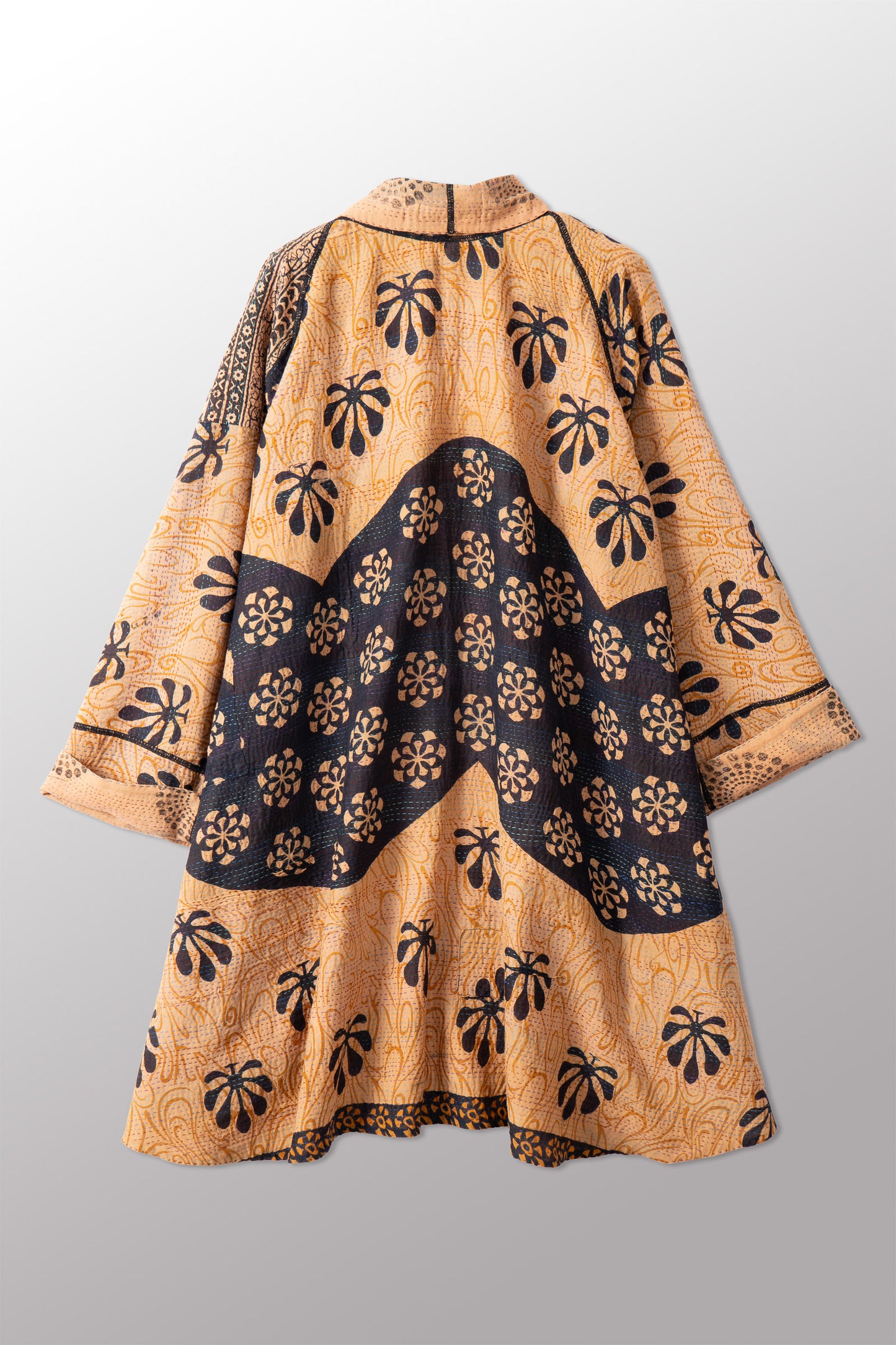 VINTAGE COTTON & NEW VOILE KANTHA KIMONO LONG JACKET - cn2005-0001a -