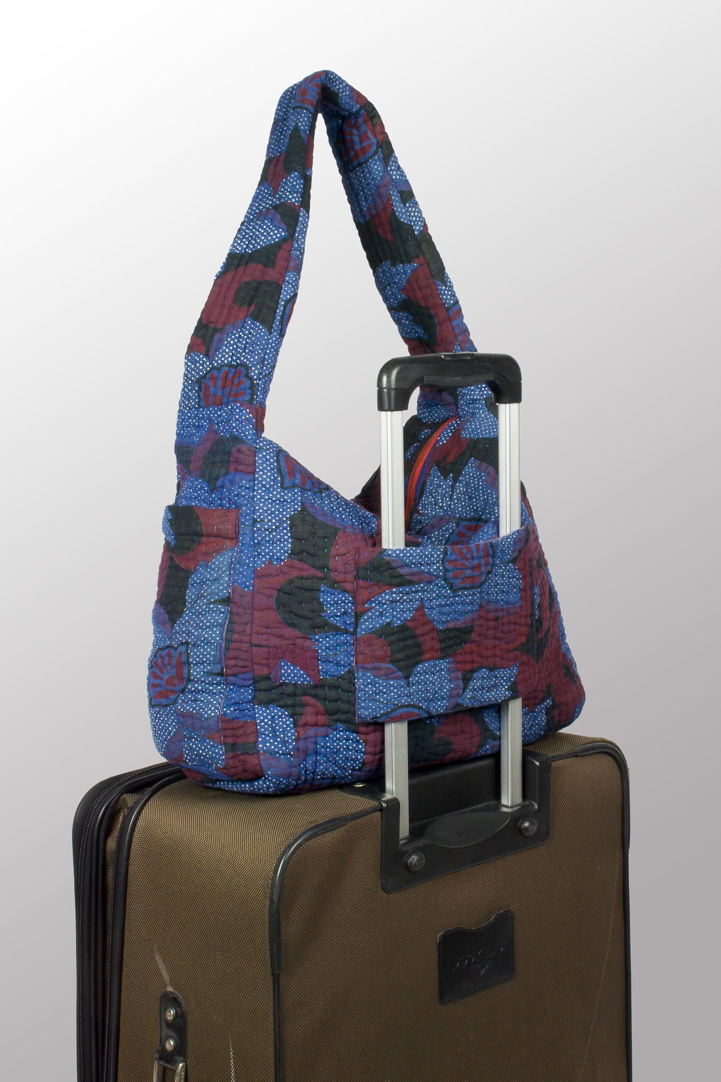 Quilted Overdye Cotton Kantha Oversized Hobo Bag - mm-oq5870-cblu002a -
