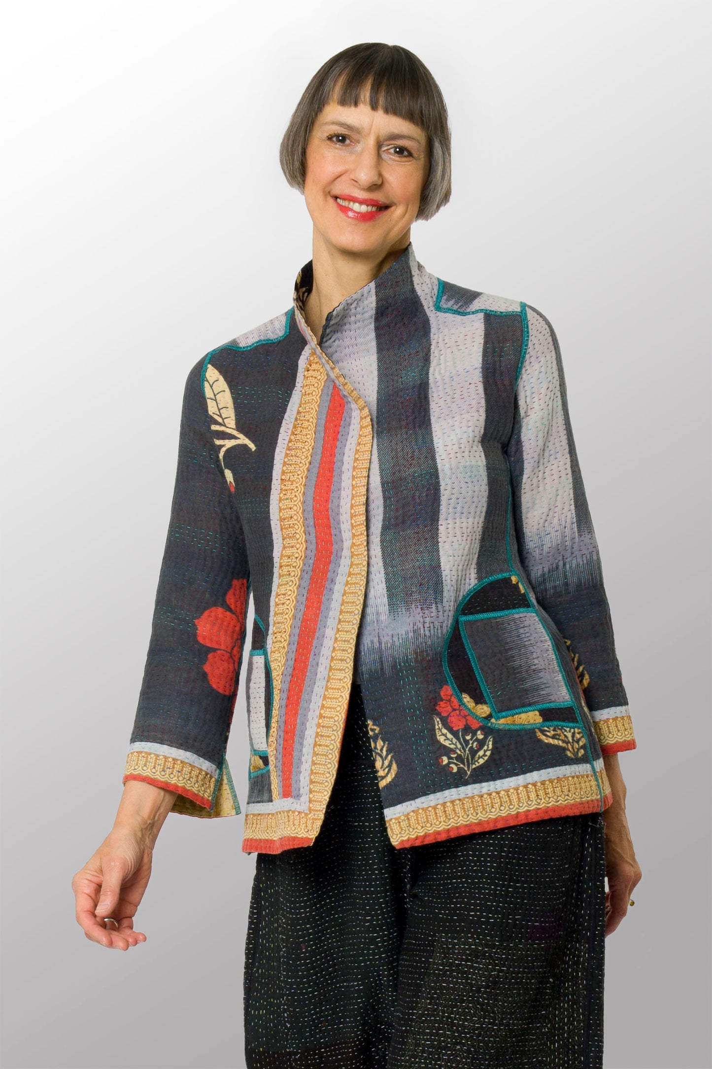 VINTAGE COTTON KANTHA SHORT JKT - cv4007-0328s -