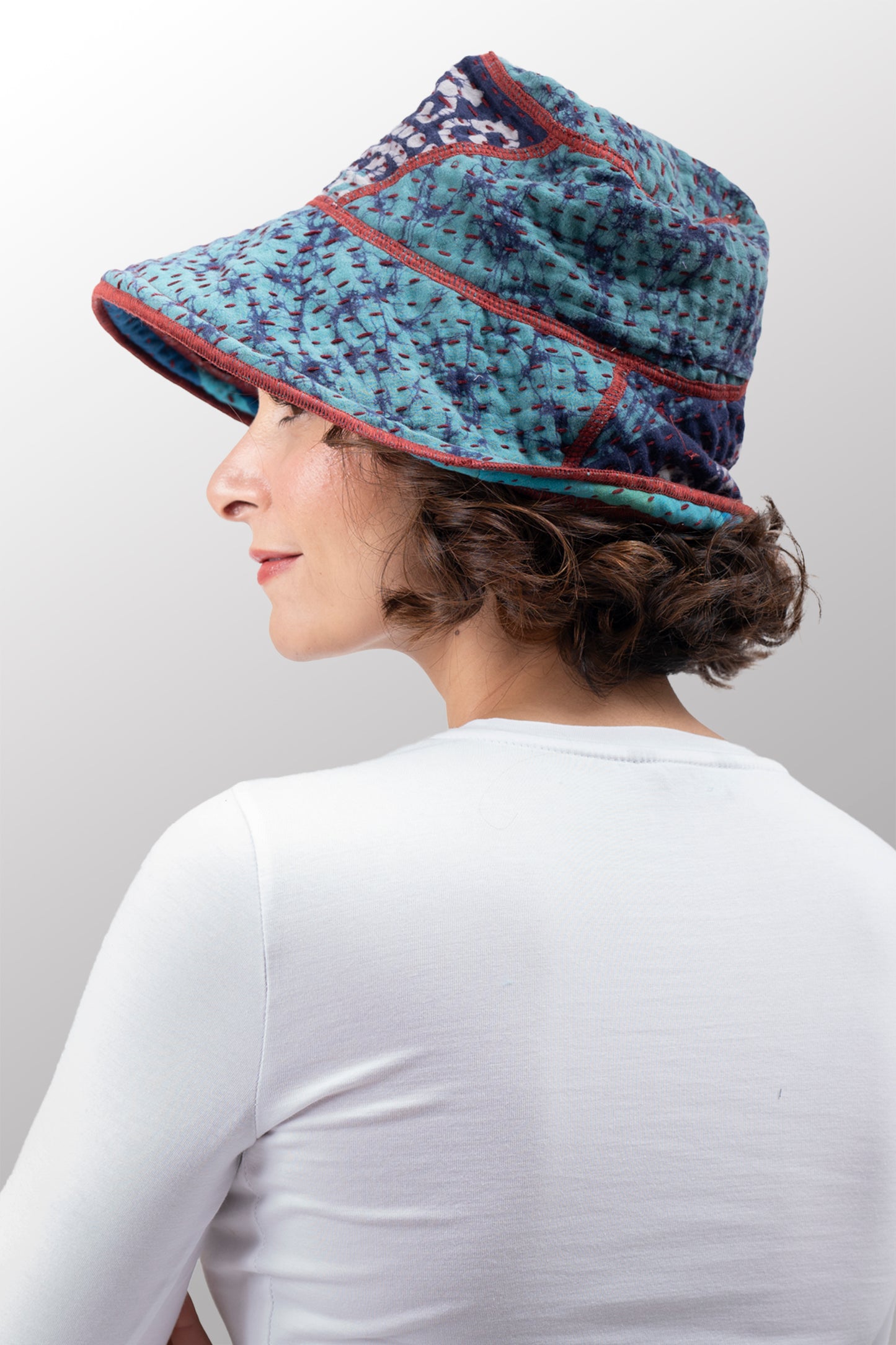 VINTAGE COTTON BBK KANTHA CIRCULAR CUT BRIM HAT - bb4882-0001a -