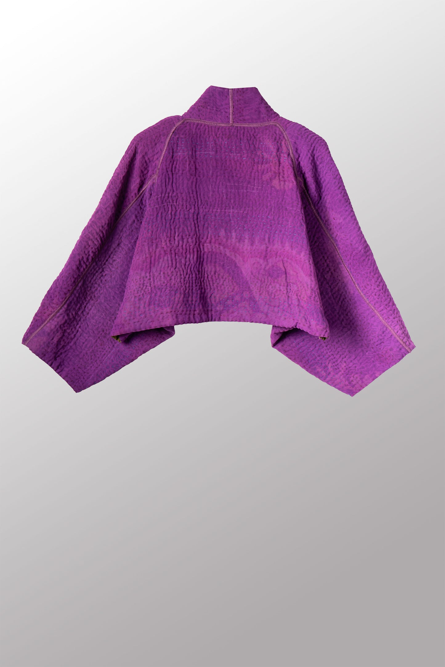 VINTAGE SILK GEORGETTE COTTON KANTHA PUFF SLV. SHRUG - gc4062-0002a -