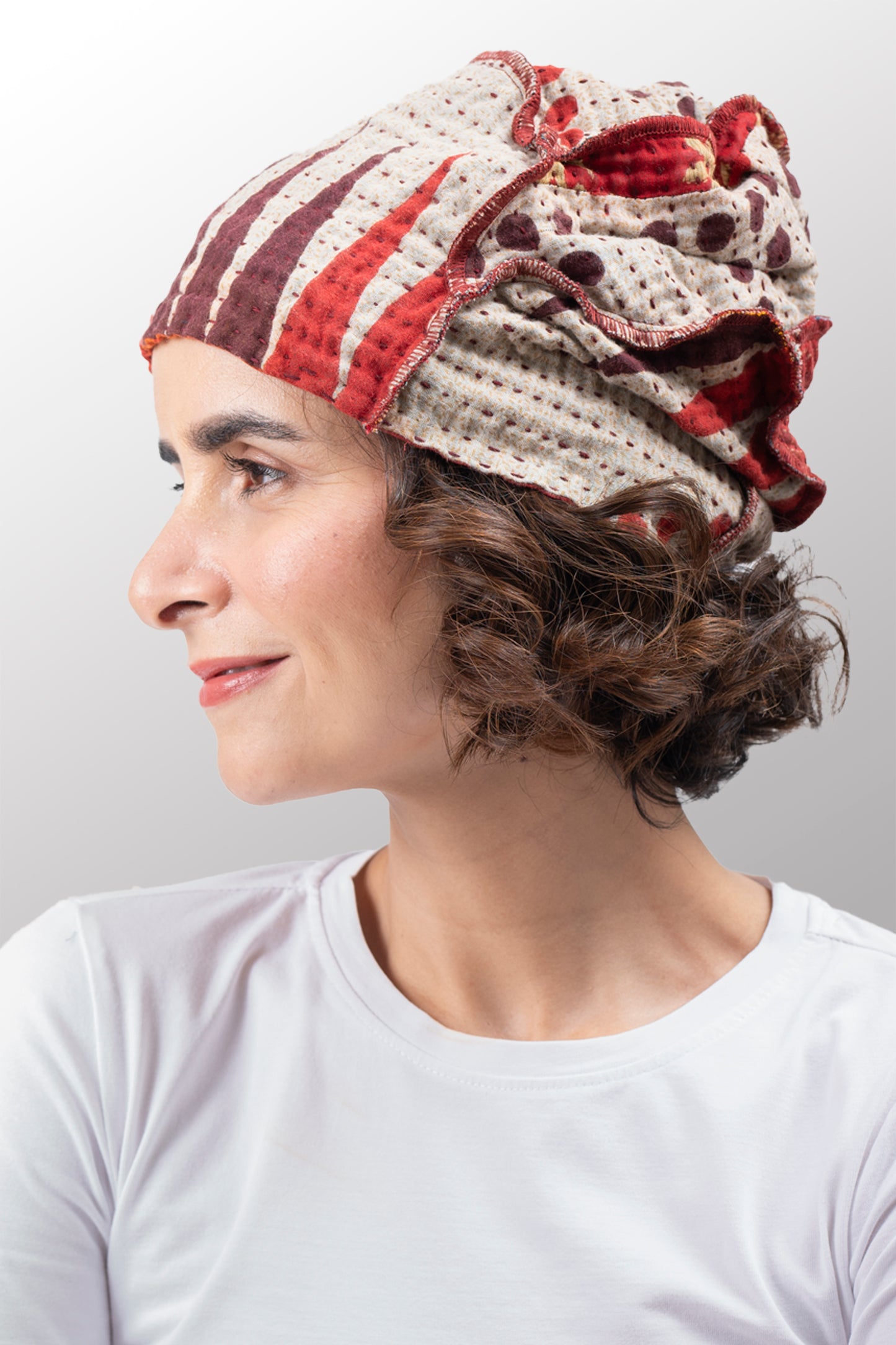 VINTAGE COTTON BBK KANTHA PATCHWORK HAT - bb4880-0002a -