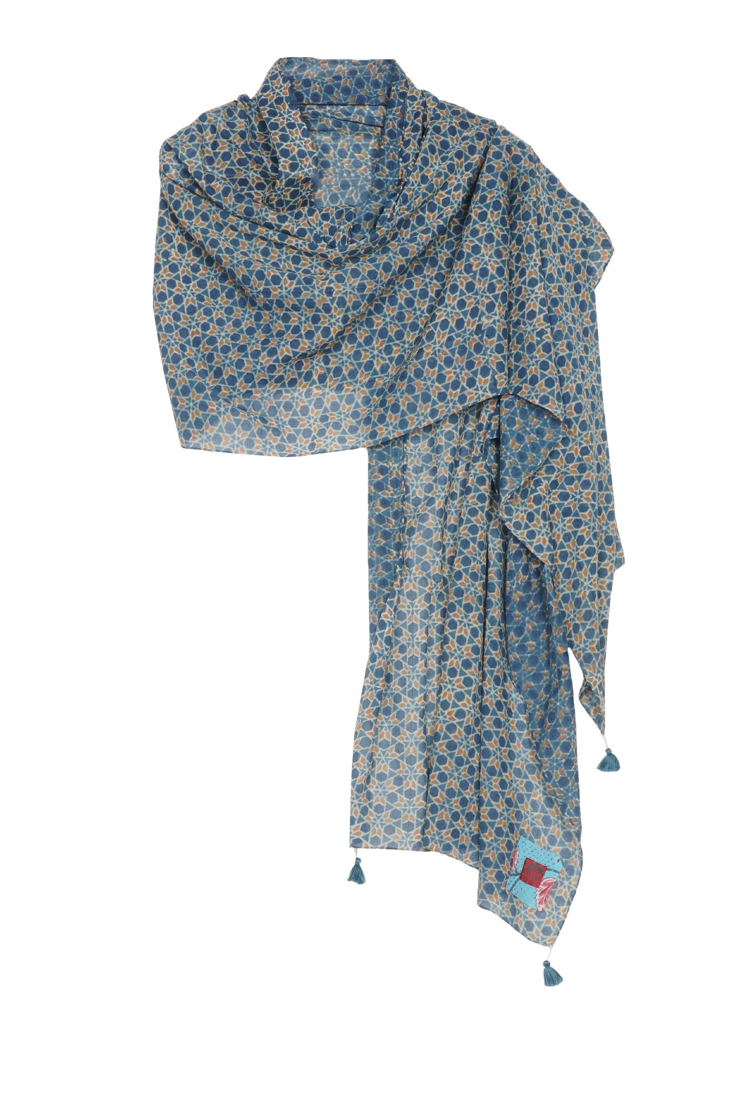 SMALL TILE PRINT KANTHA SHAWL MEDIUM - st1802-gry -