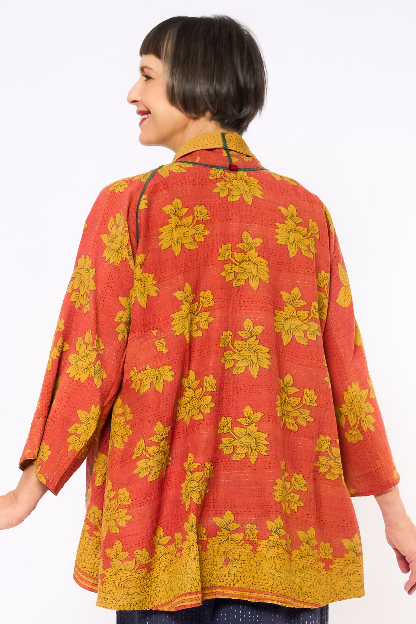 COTTON OVERDYE KANTHA KIMONO JACKET - ov2004-cylw001a -