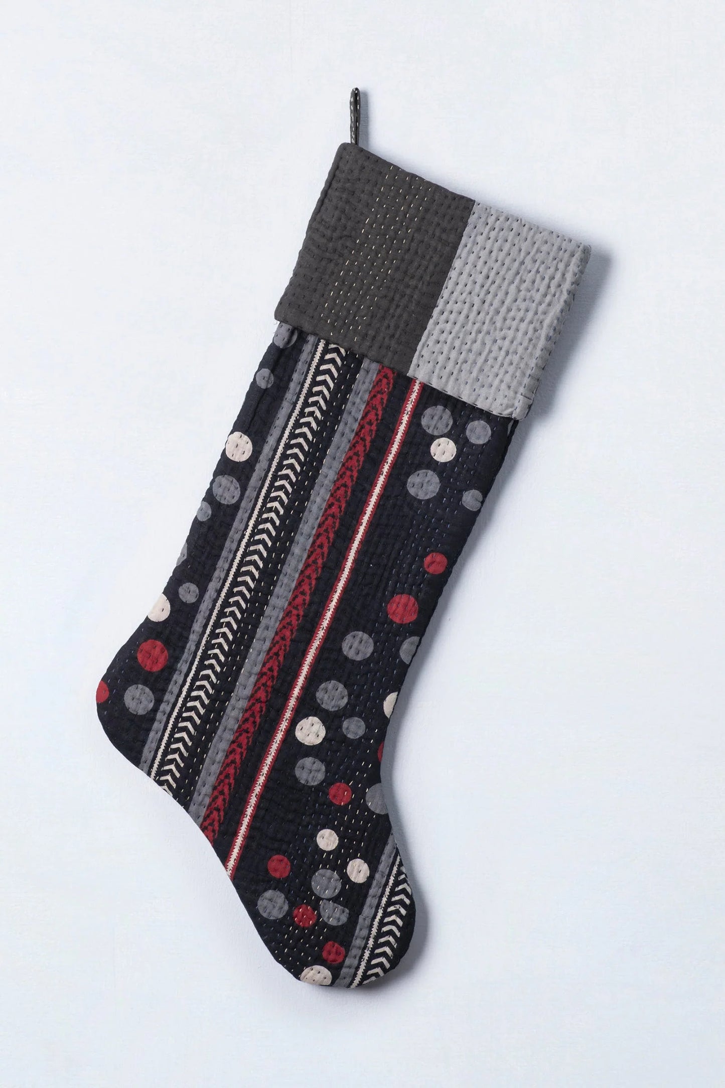 Monotone Ikat Kantha Stocking -Black