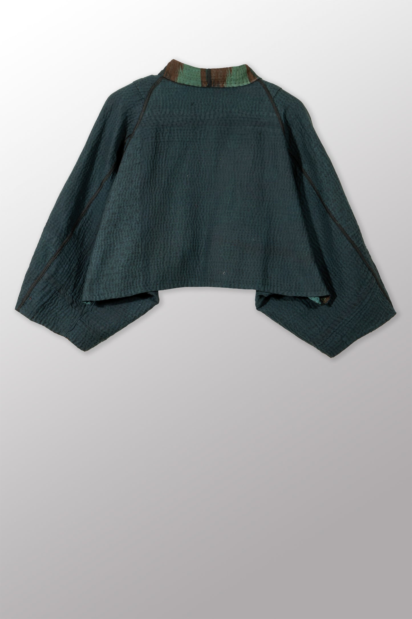 STRIPE AND BENDS KANTHA PUFF SLV. SHRUG - sb4062-blu -