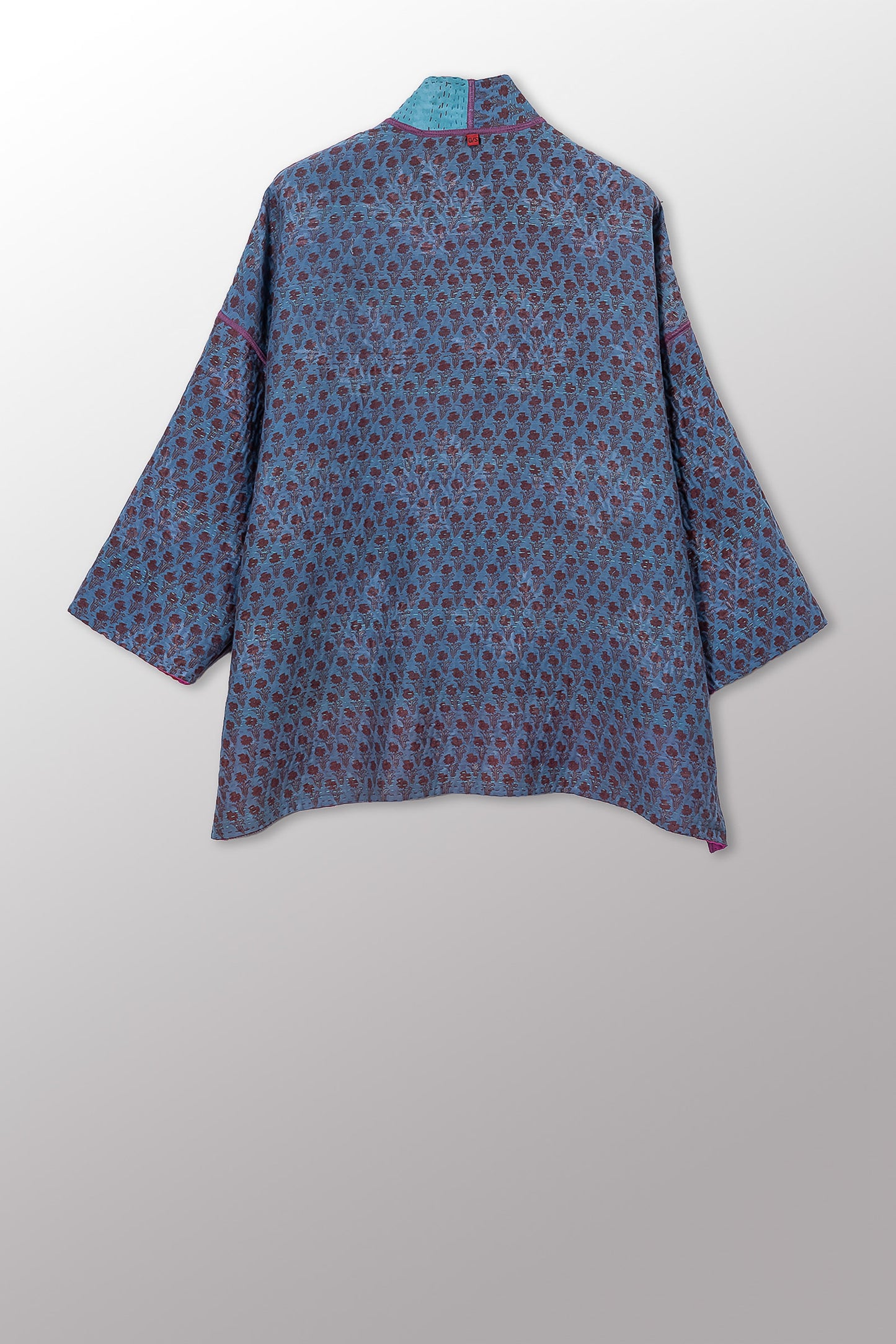 VINTAGE SILK GEORGETTE COTTON KANTHA MINI KIMONO JACKET - gc4055-0001a -