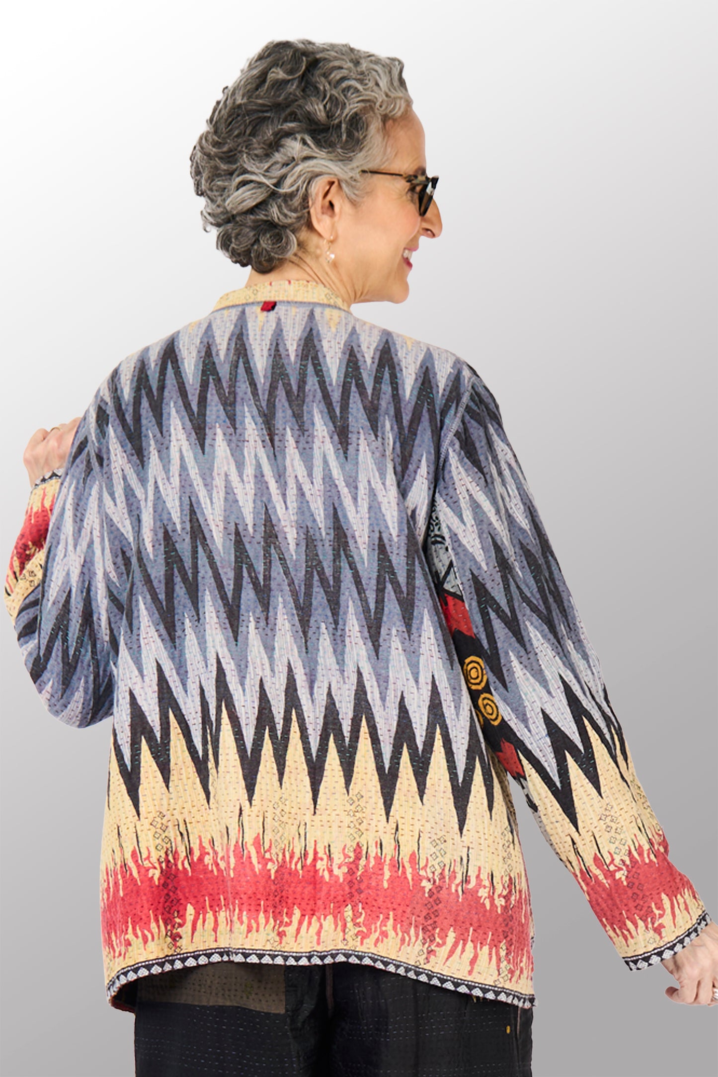 VINTAGE COTTON KANTHA KAFTAN JACKET SHORT - cv4088-0007s -