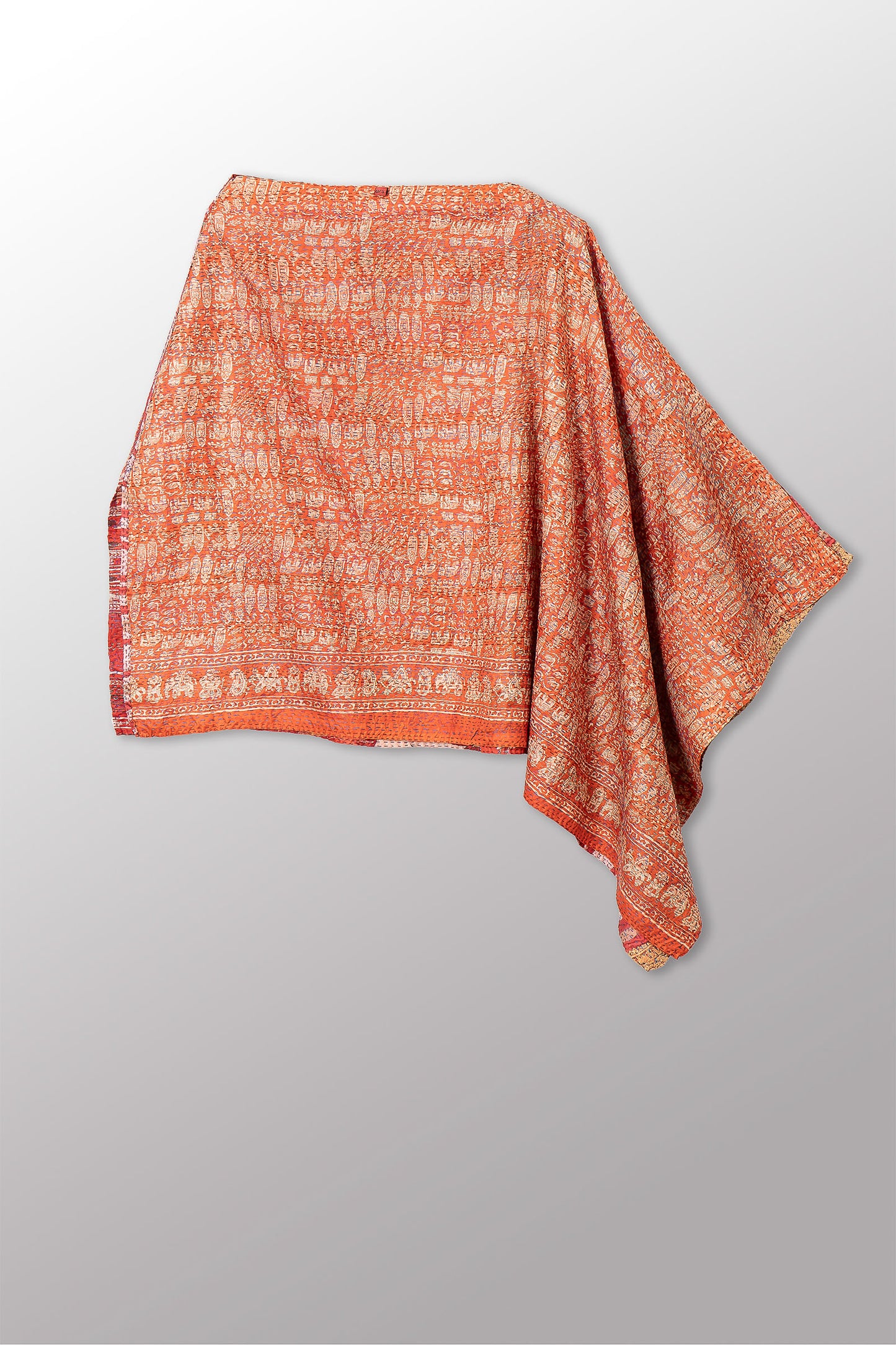 VINTAGE SILK KANTHA LONG CAPE - sv2841-0015a -
