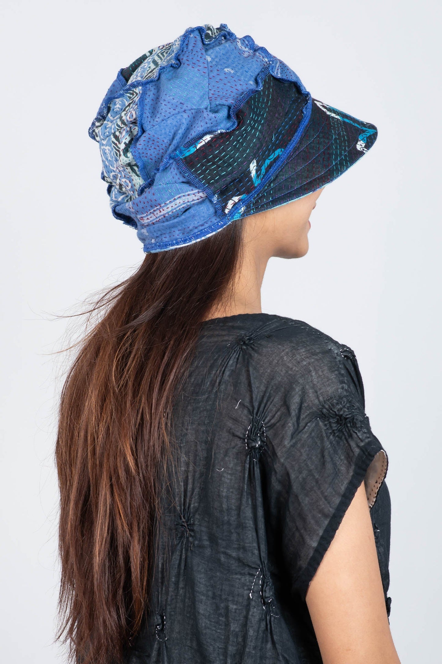 VINTAGE COTTON KANTHA HALF BRIM HAT - cv2881-blu -
