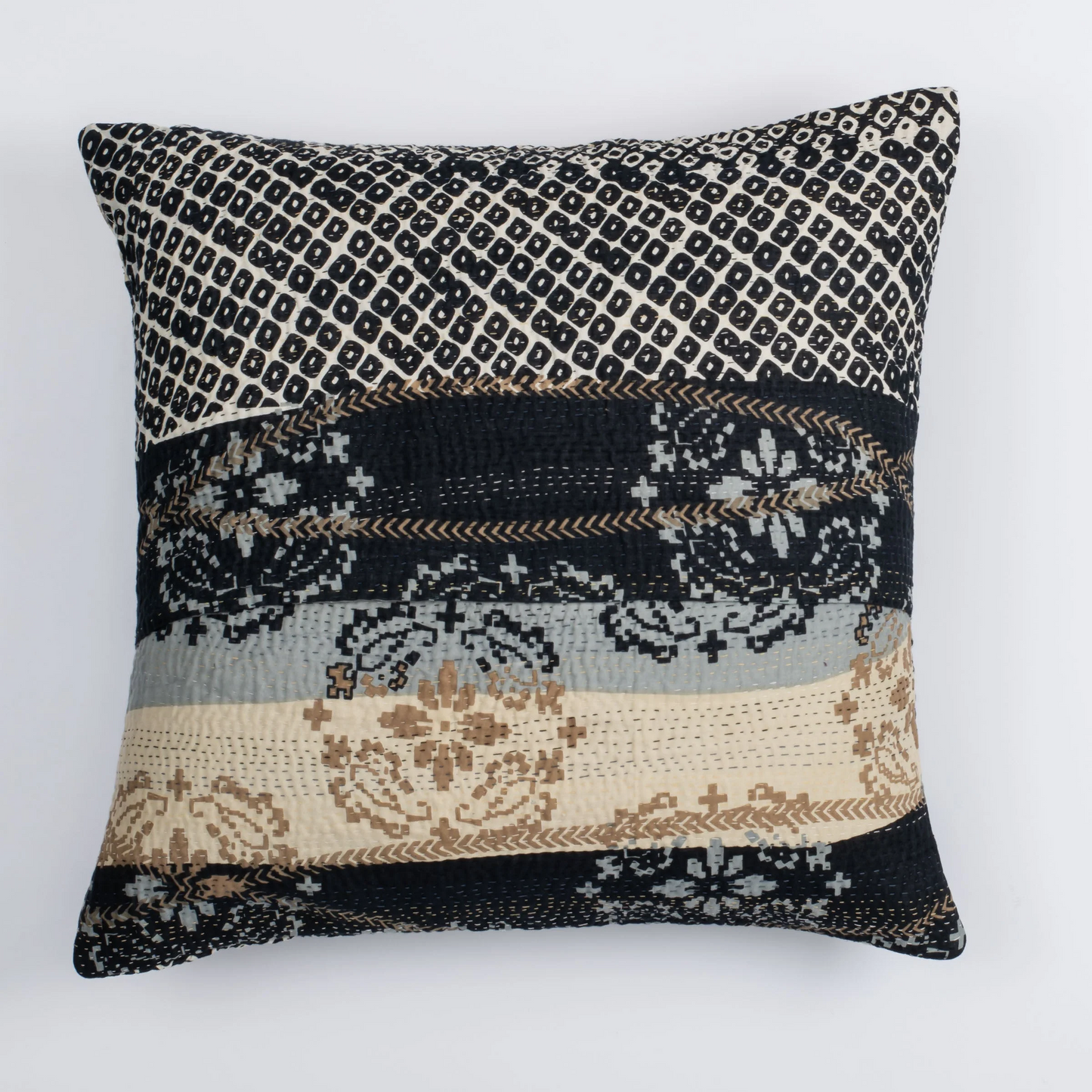 Kimono Cotton Kantha Pillow Sham -Gray -