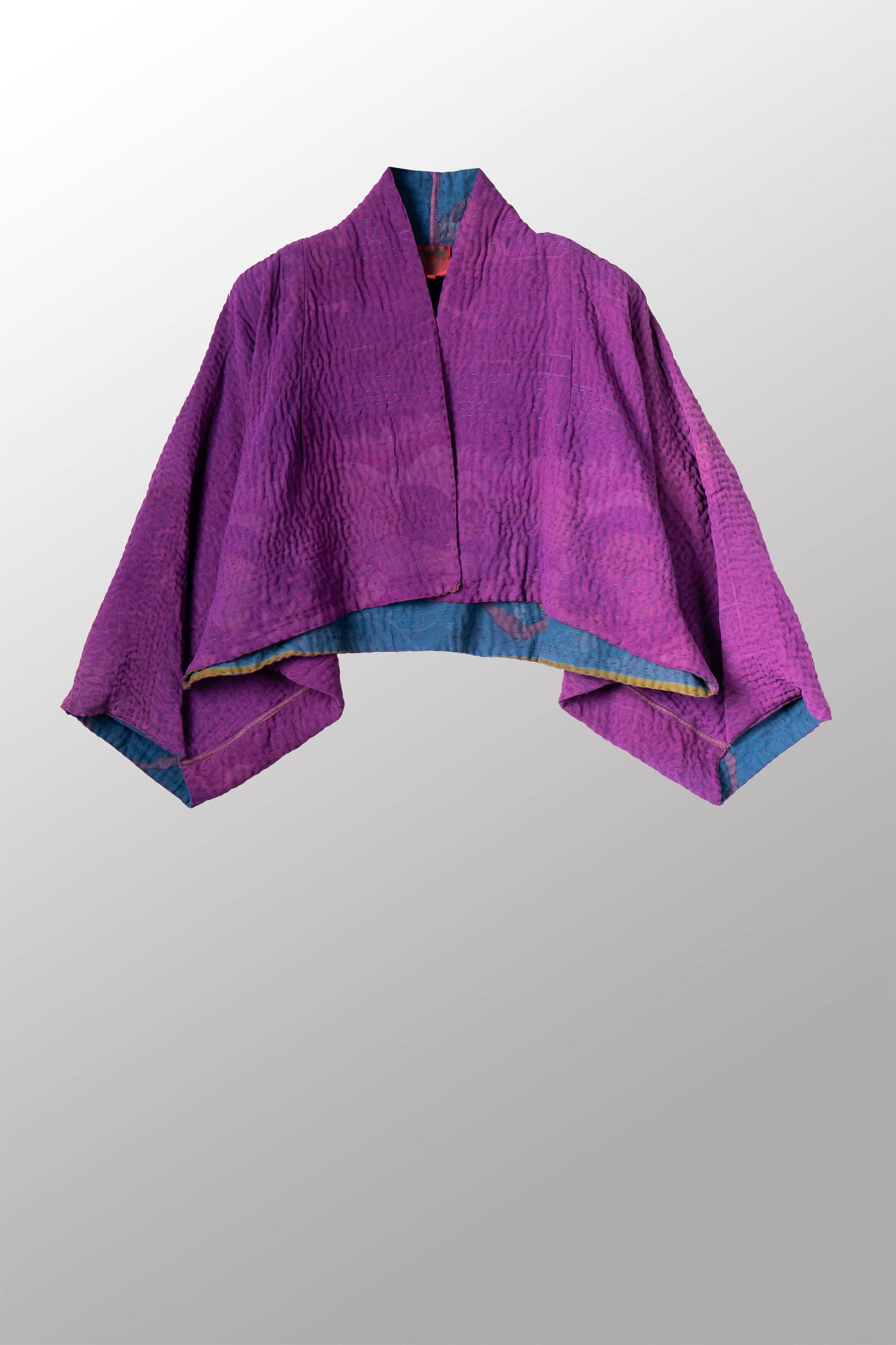 VINTAGE SILK GEORGETTE COTTON KANTHA PUFF SLV. SHRUG - gc4062-0002a -