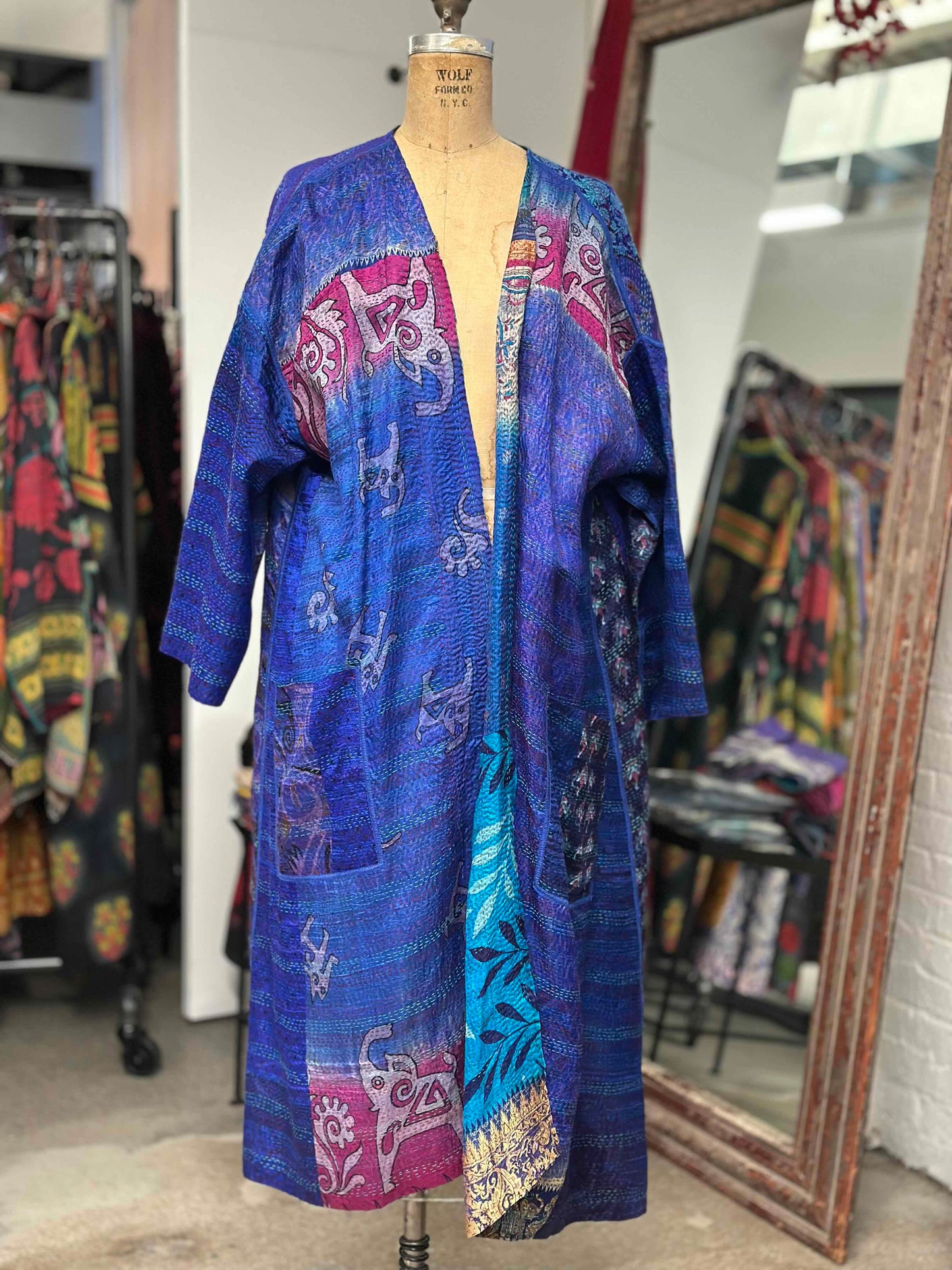 VINTAGE SILK KANTHA LONG DUSTER - sv2328-0006a -