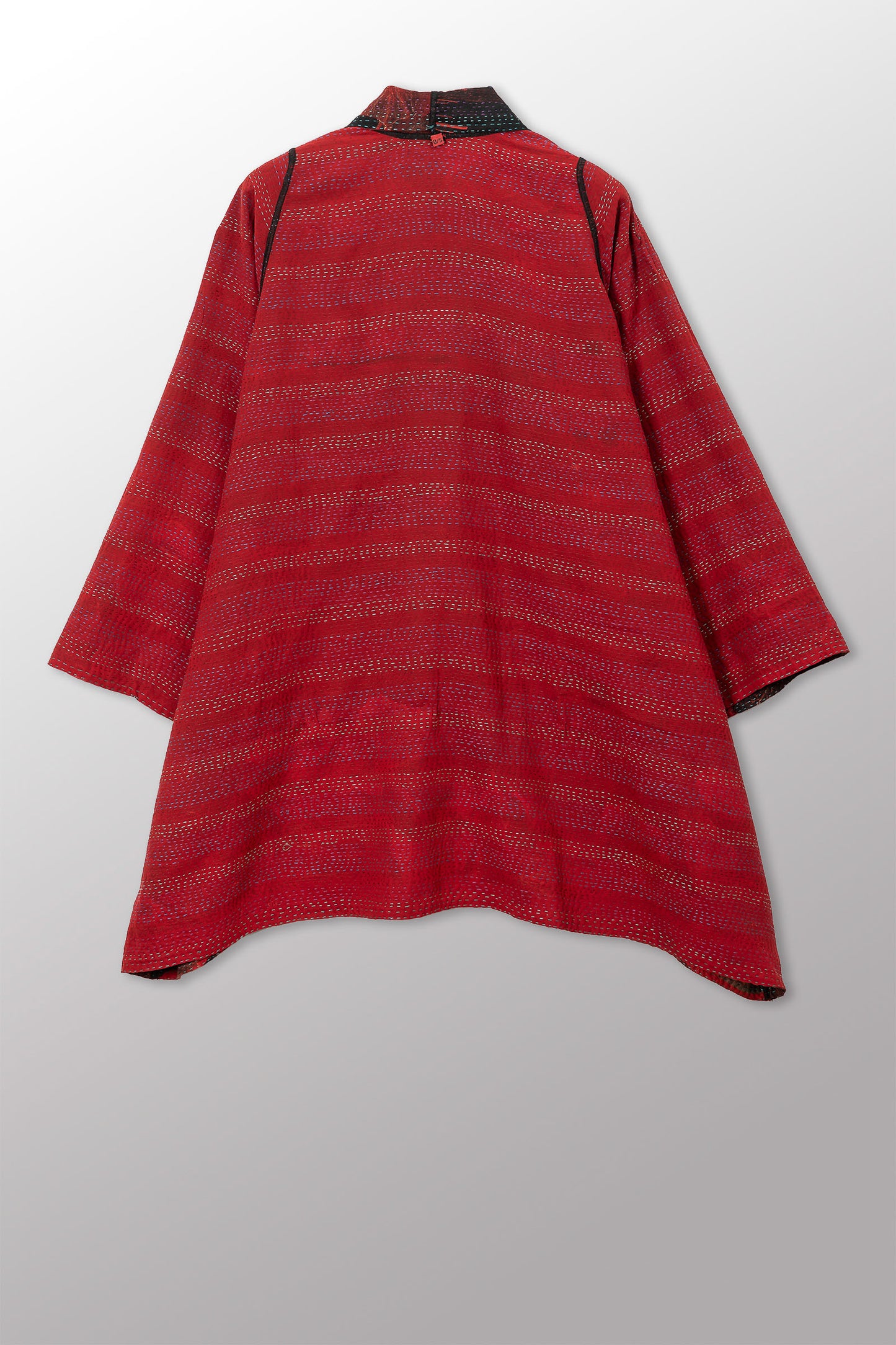 VINTAGE SILK GEORGETTE COTTON KANTHA A-LINE JKT - gc2003-0039a -