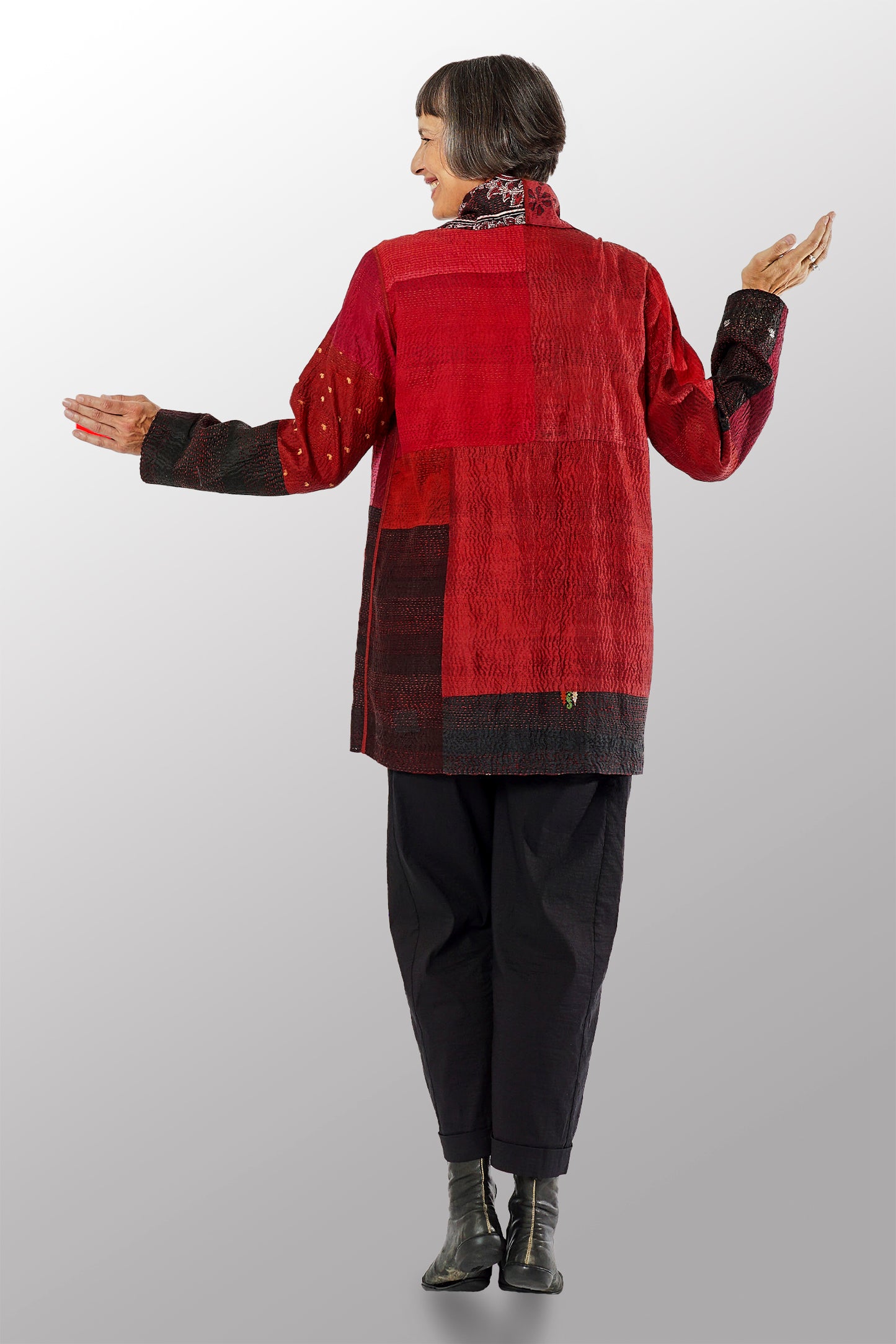 VINTAGE SILK PATCH KANTHA POCKET JKT - vp2002-red -