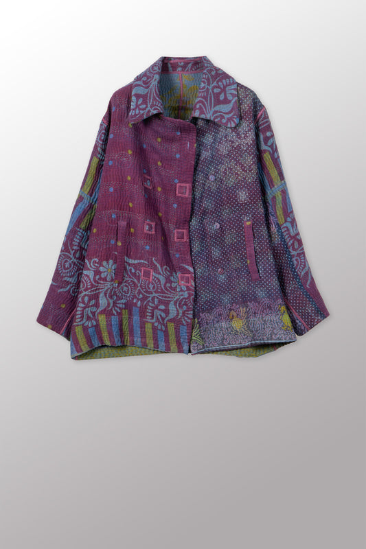 COTTON OVERDYE KANTHA PEA COAT - ov4349-cblu001m -