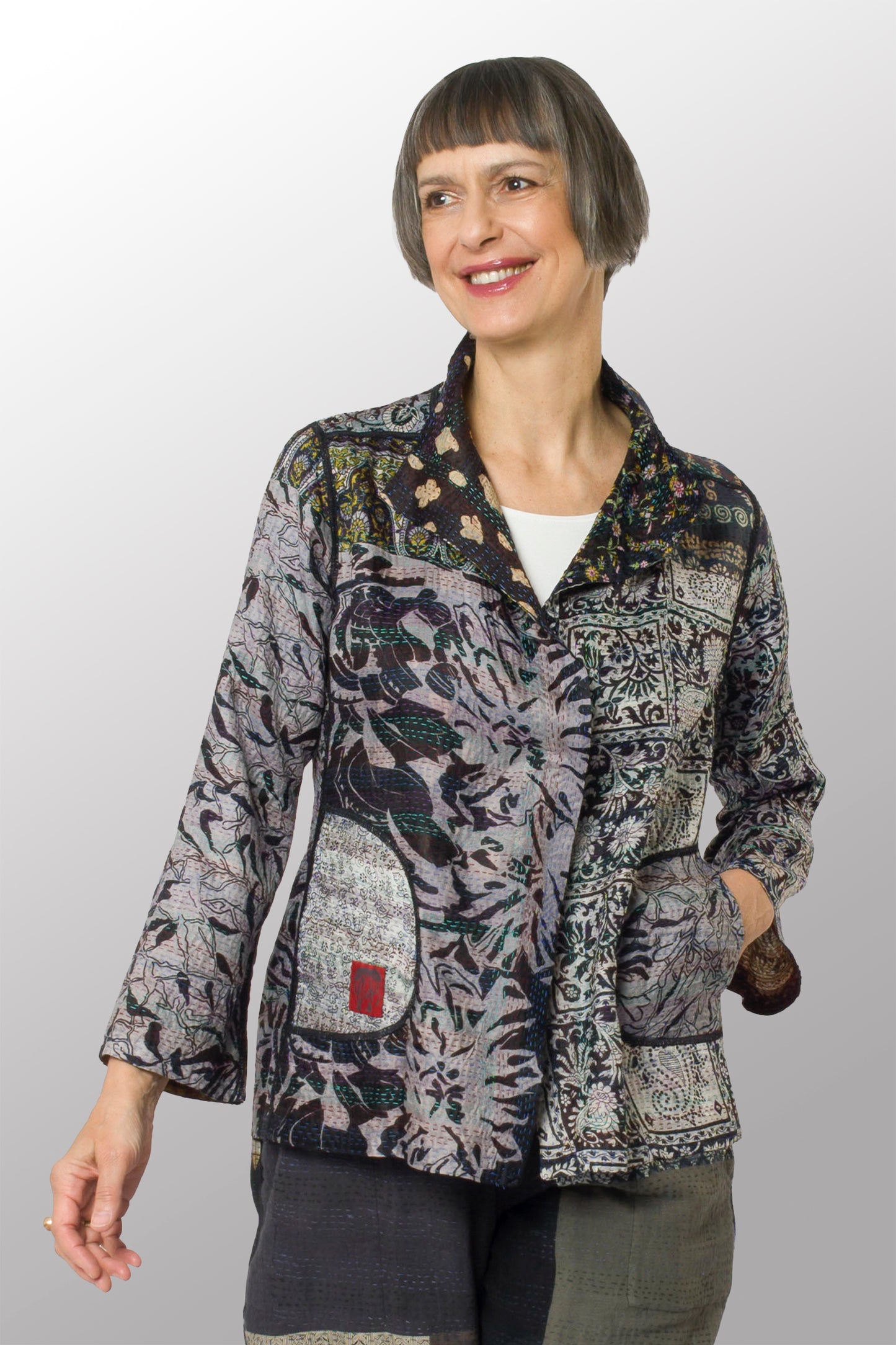 VINTAGE SILK KANTHA SHORT JKT - sv2007-0055m -