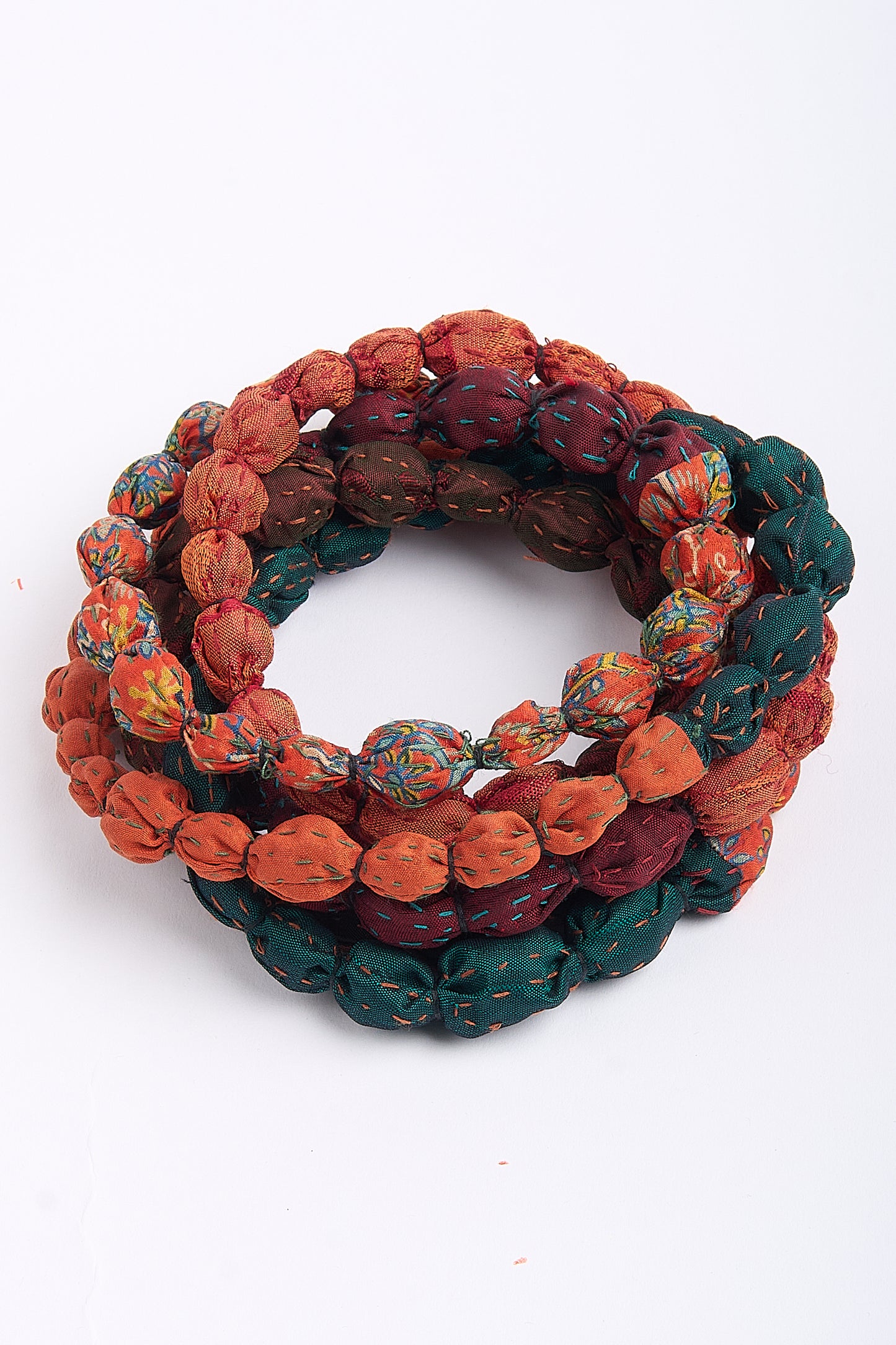MONE SHIBORI TIE DYE KANTHA TIE-BEADS LONG NECKLACE - ms2707-org -