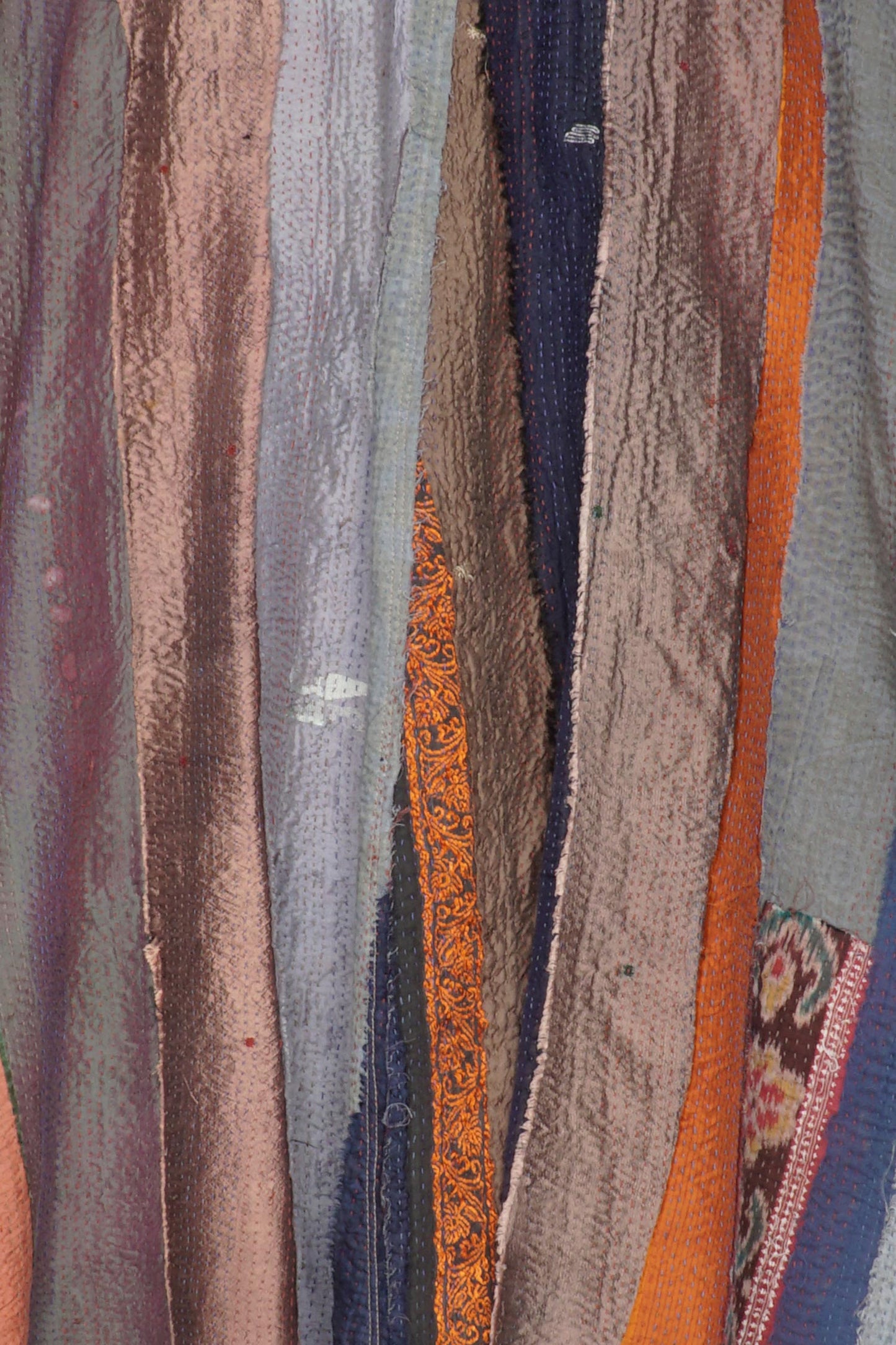 STRIPE FRAYED & HANDWOVEN KANTHA A-LINE DUSTER - ft2311-ntl -