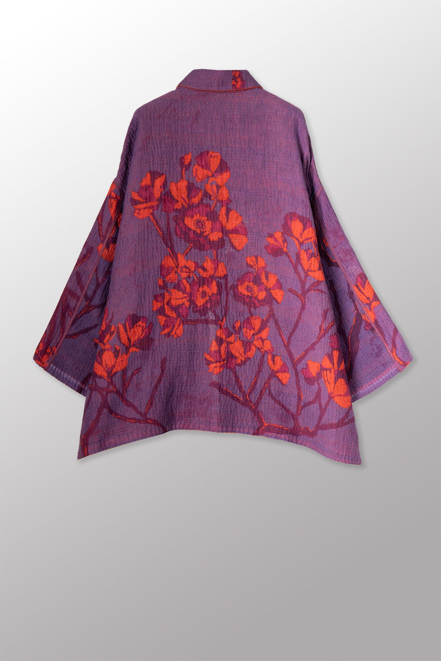 BLOOMING FLOWERS KANTHA OVERSIZED MINI COAT - bf4332-prp -
