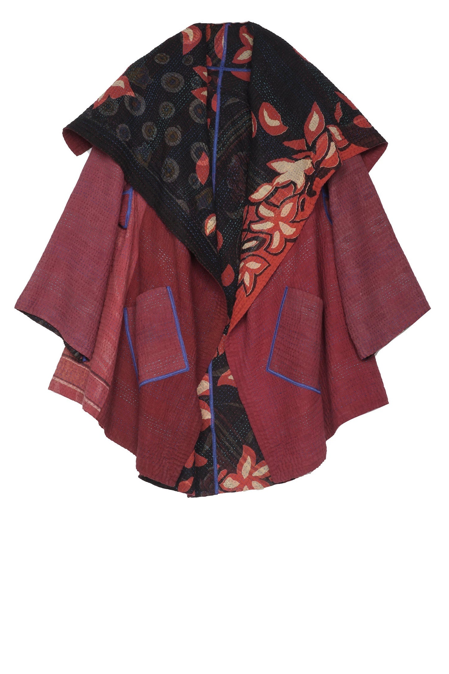 HOLIDAY FLOWER KANTHA CIRCULAR LONG JKT - hf4009-red -
