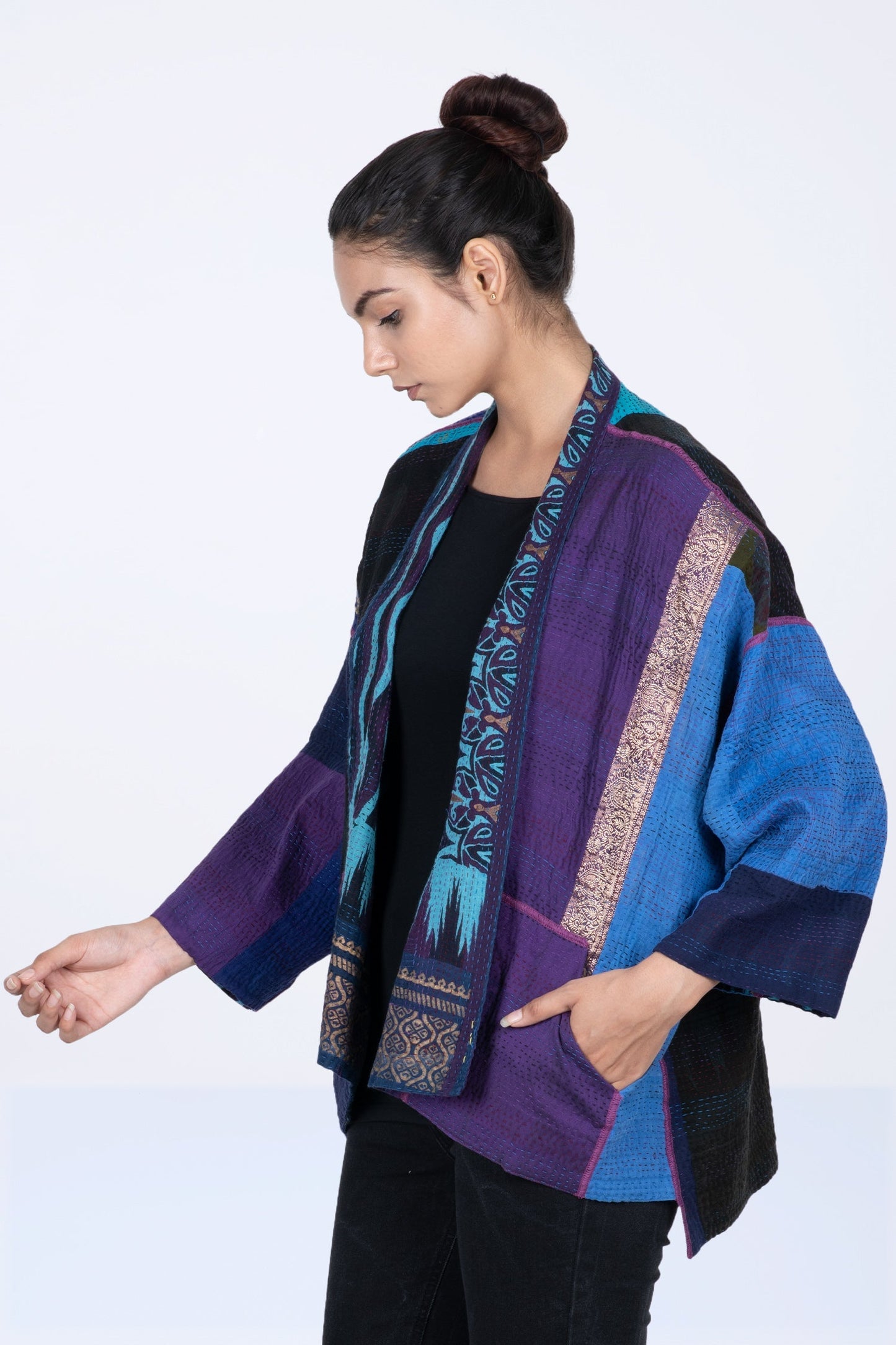 DESERT WAVES KANTHA MINI KIMONO JKT - dw2055-blu -