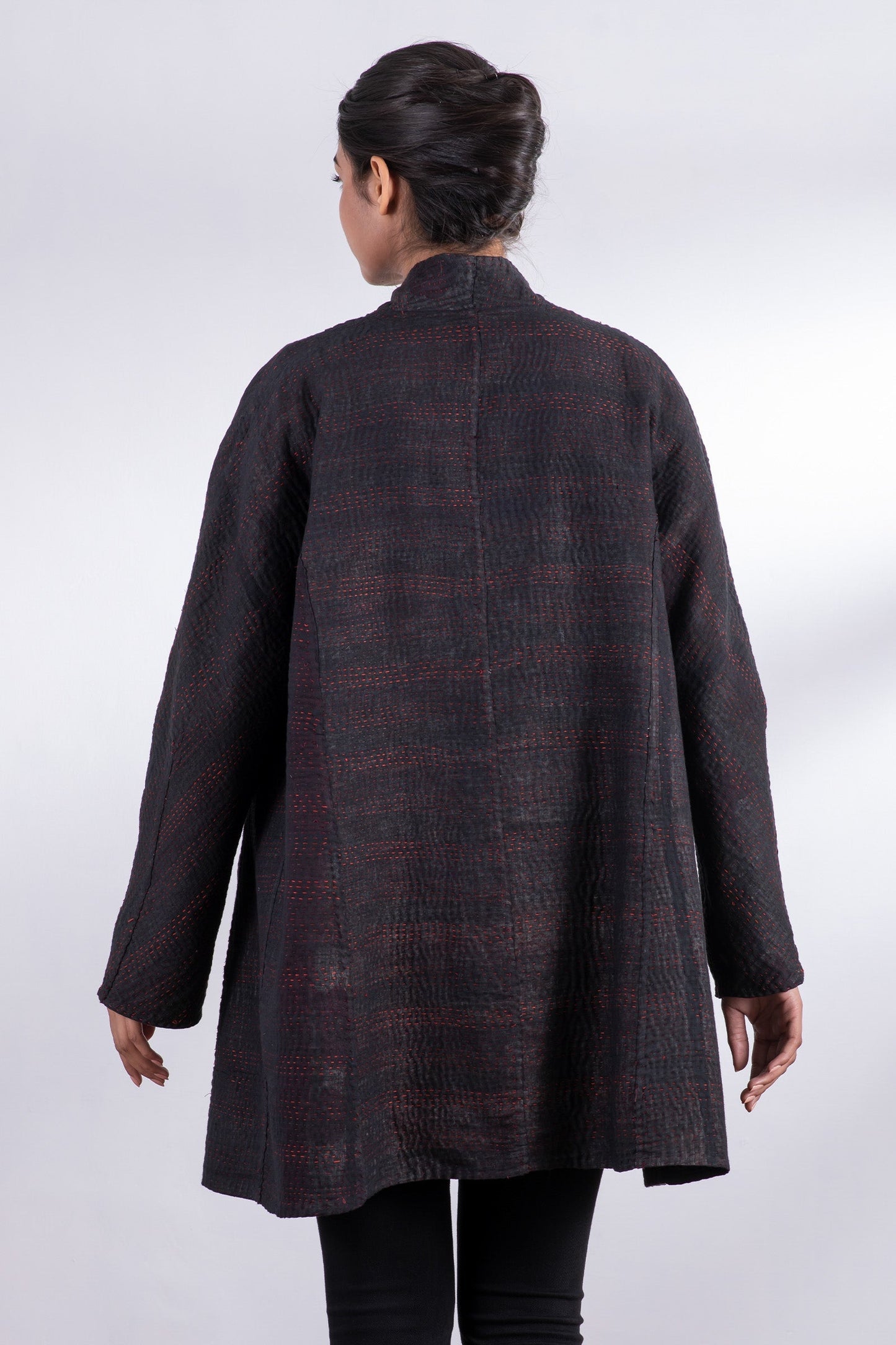 TWO TONE PATCH KANTHA HIGH-NECK TOPPER - tn4045-red -